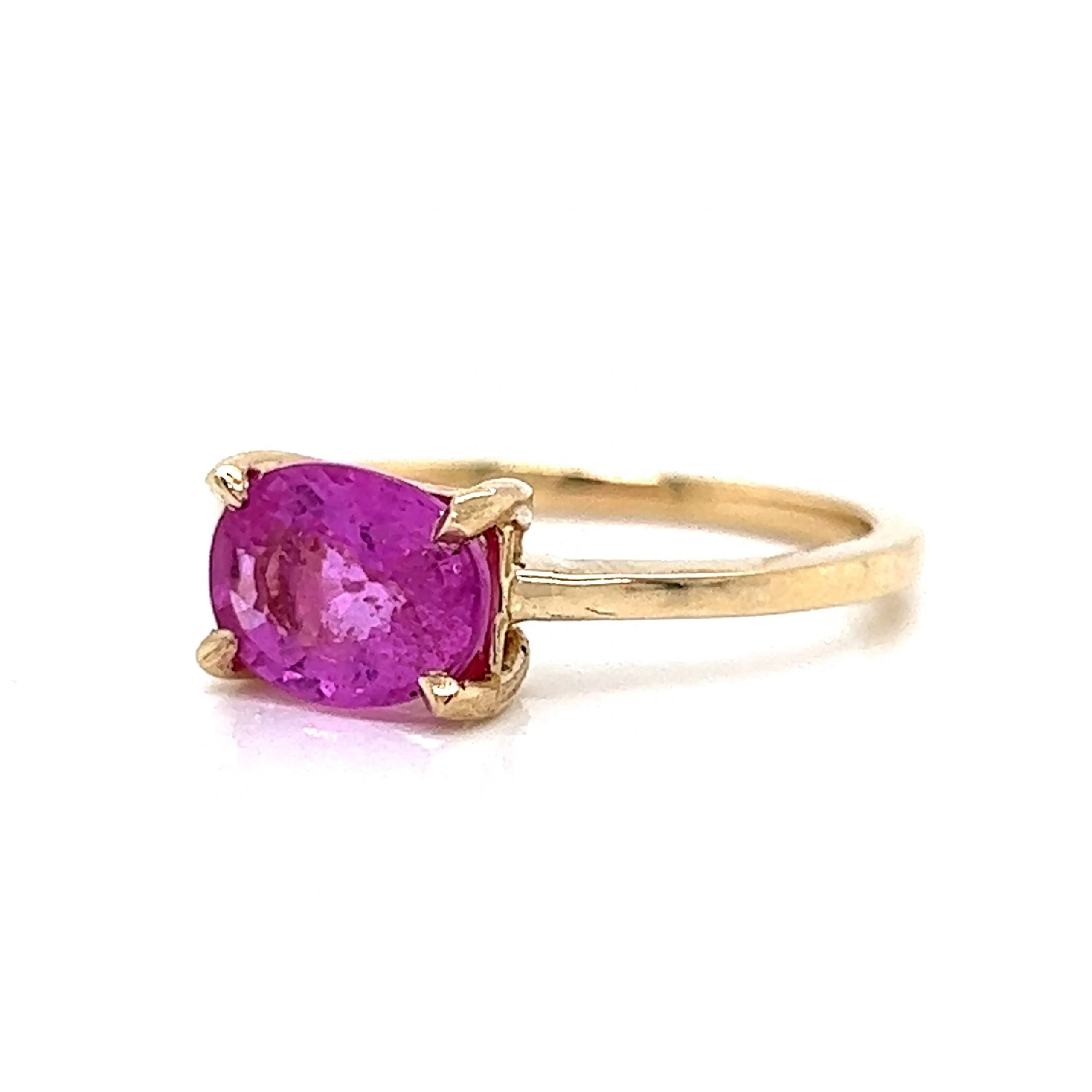 Oval Cut Pink Sapphire Engagement Ring in 14k Yellow Gold - Image 2