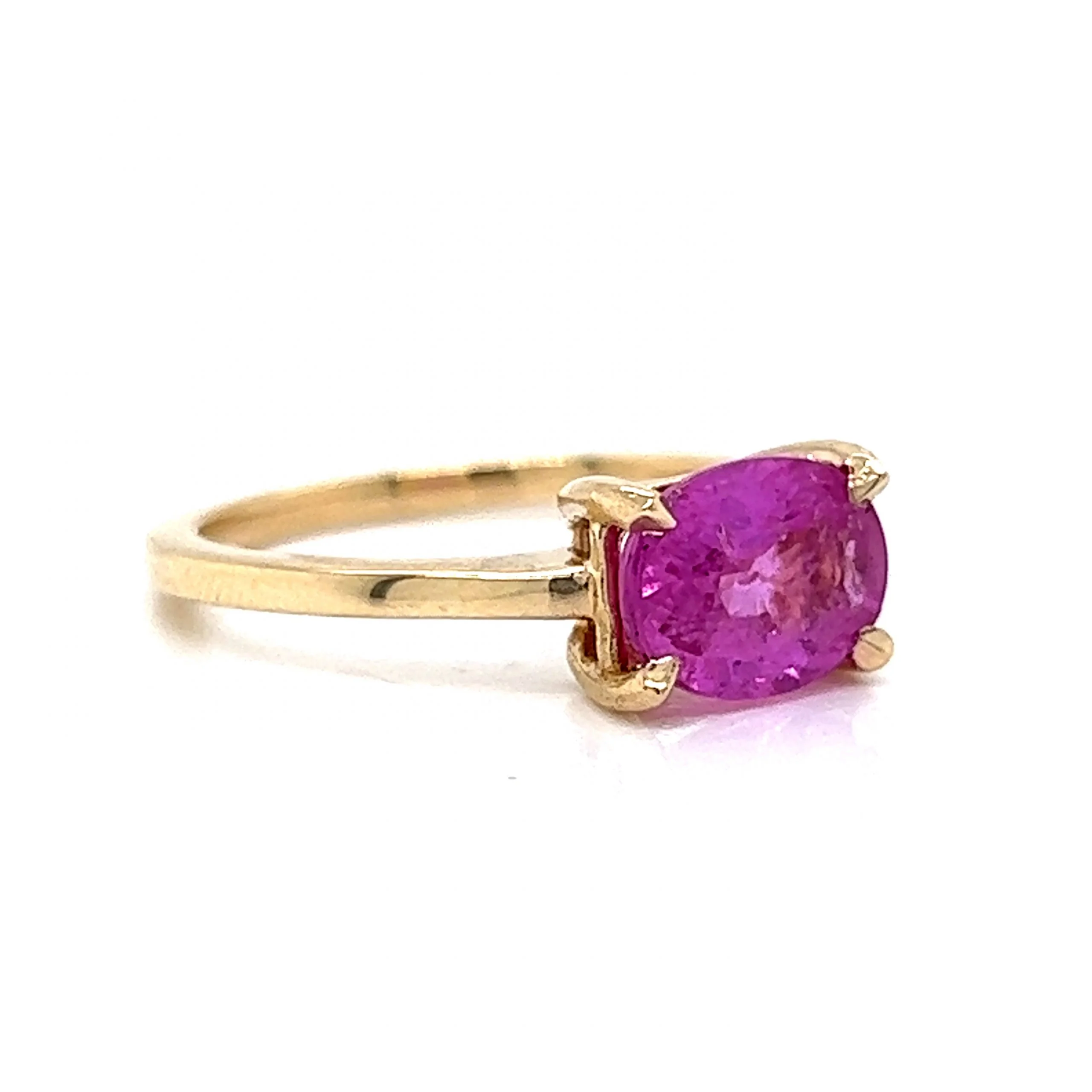 Oval Cut Pink Sapphire Engagement Ring in 14k Yellow Gold - Image 3