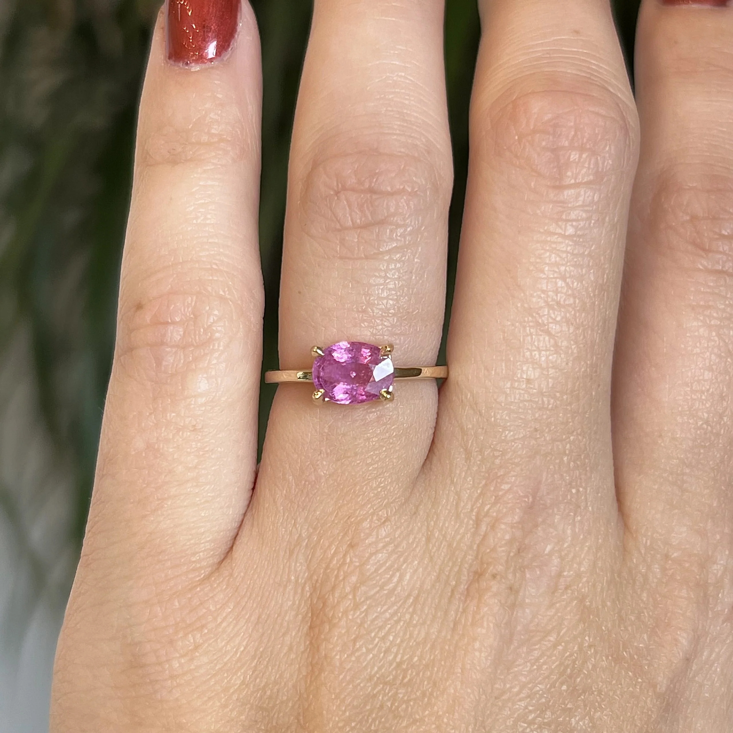 Oval Cut Pink Sapphire Engagement Ring in 14k Yellow Gold - Image 6