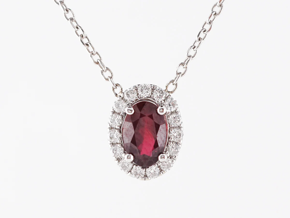 Oval Cut Ruby & Diamond Necklace in 14k White Gold - Image 2