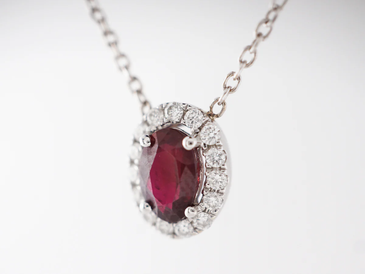 Oval Cut Ruby & Diamond Necklace in 14k White Gold - Image 3