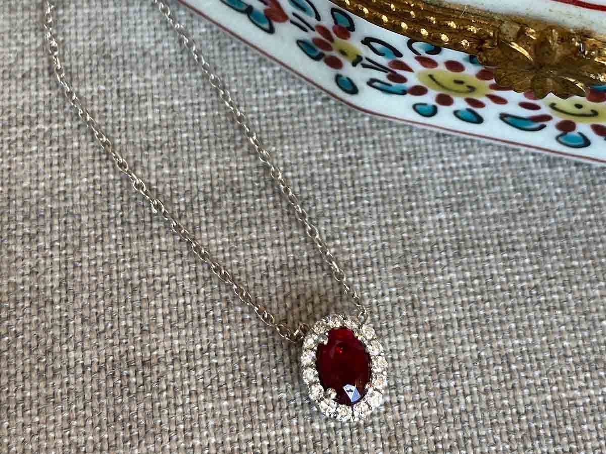 Oval Cut Ruby & Diamond Necklace in 14k White Gold - Image 4