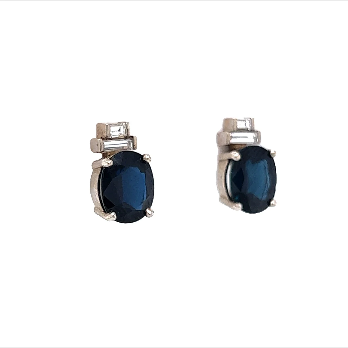 Oval Cut Sapphire and Diamond Earrings in 14K White Gold - Image 3