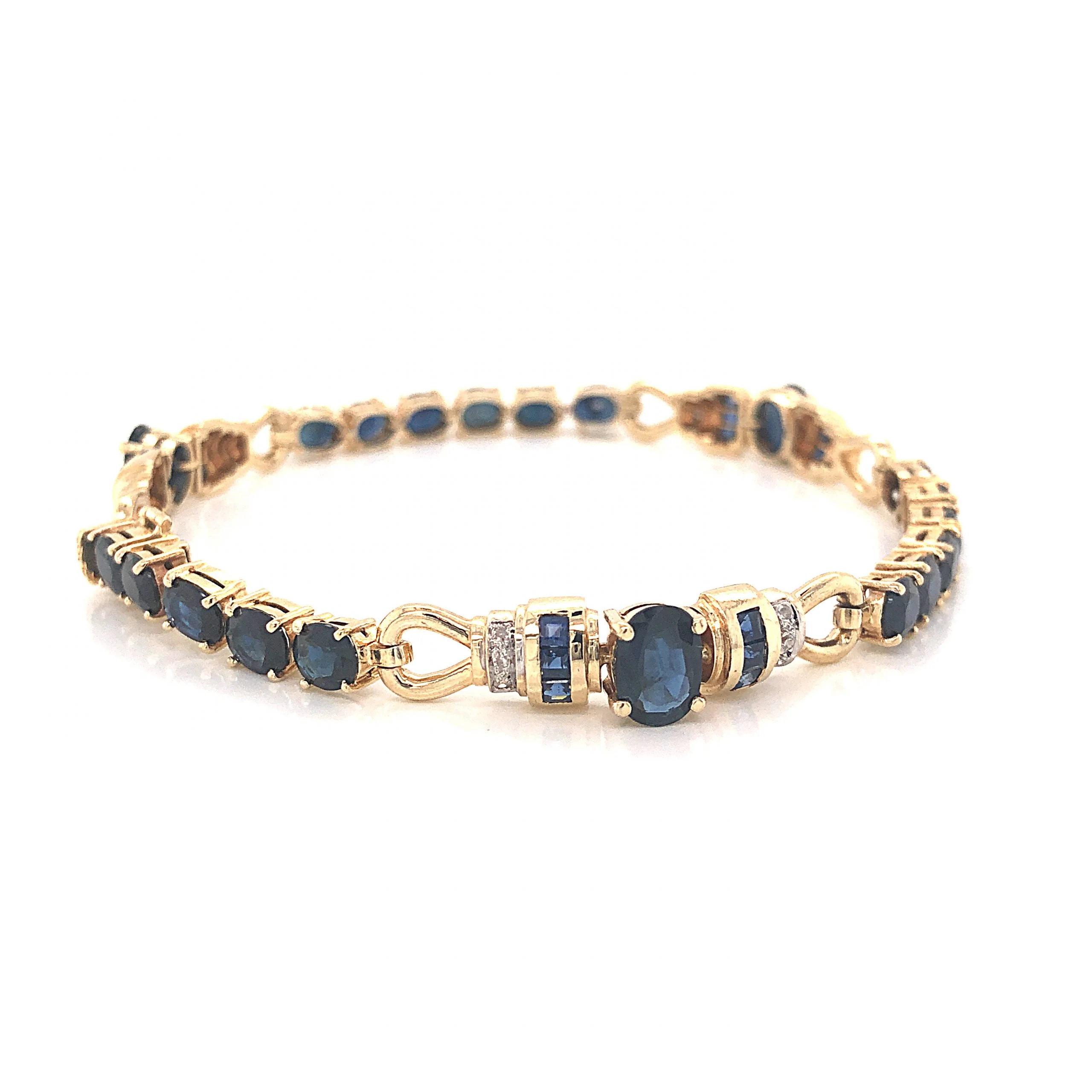 Oval Cut Sapphire Bracelet w/ Diamonds in 14k Yellow Gold - Image 3