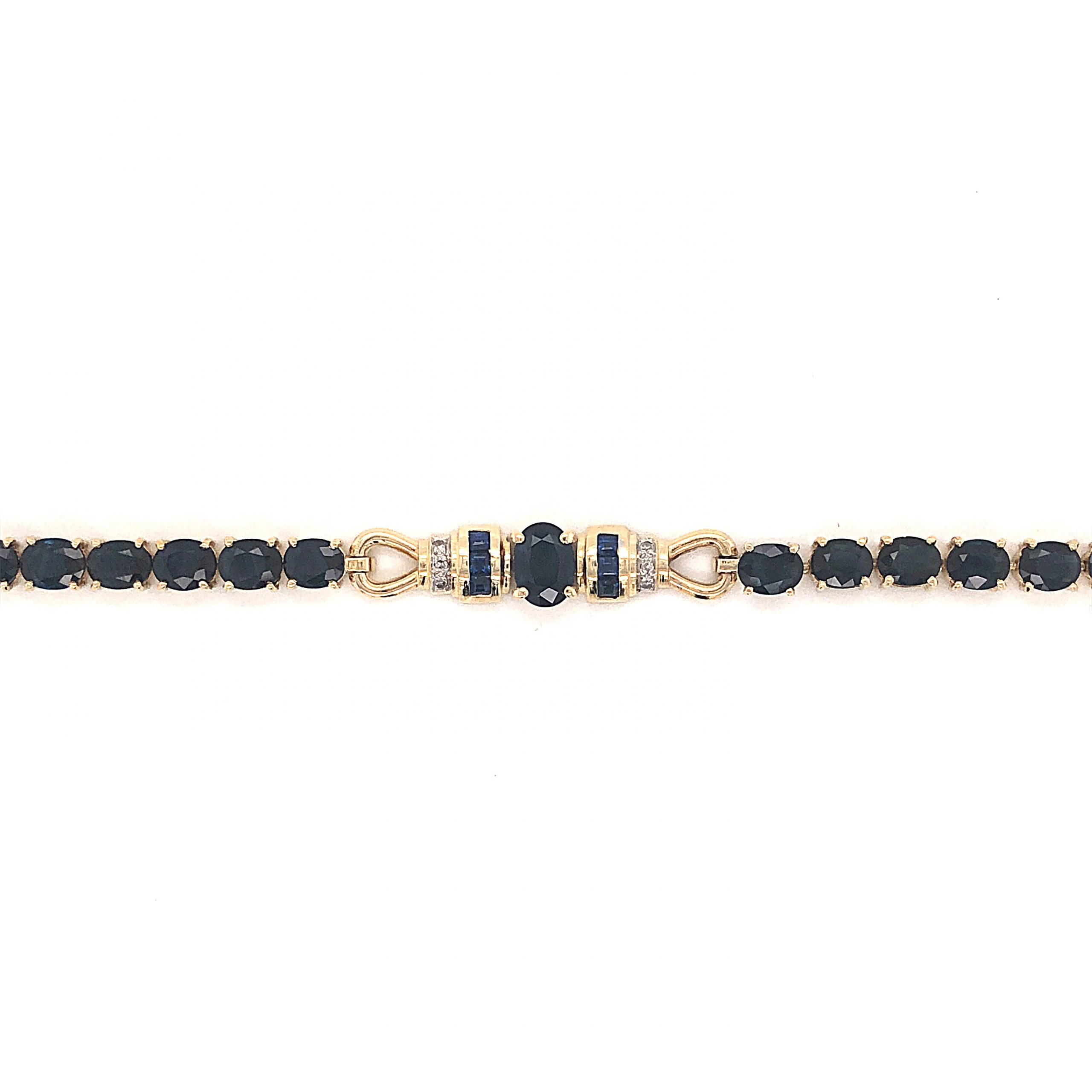 Oval Cut Sapphire Bracelet w/ Diamonds in 14k Yellow Gold - Image 4