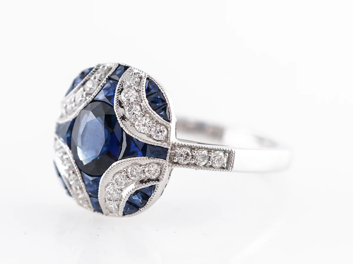Oval Cut Sapphire Cocktail Ring w/ Diamonds in Platinum - Image 2