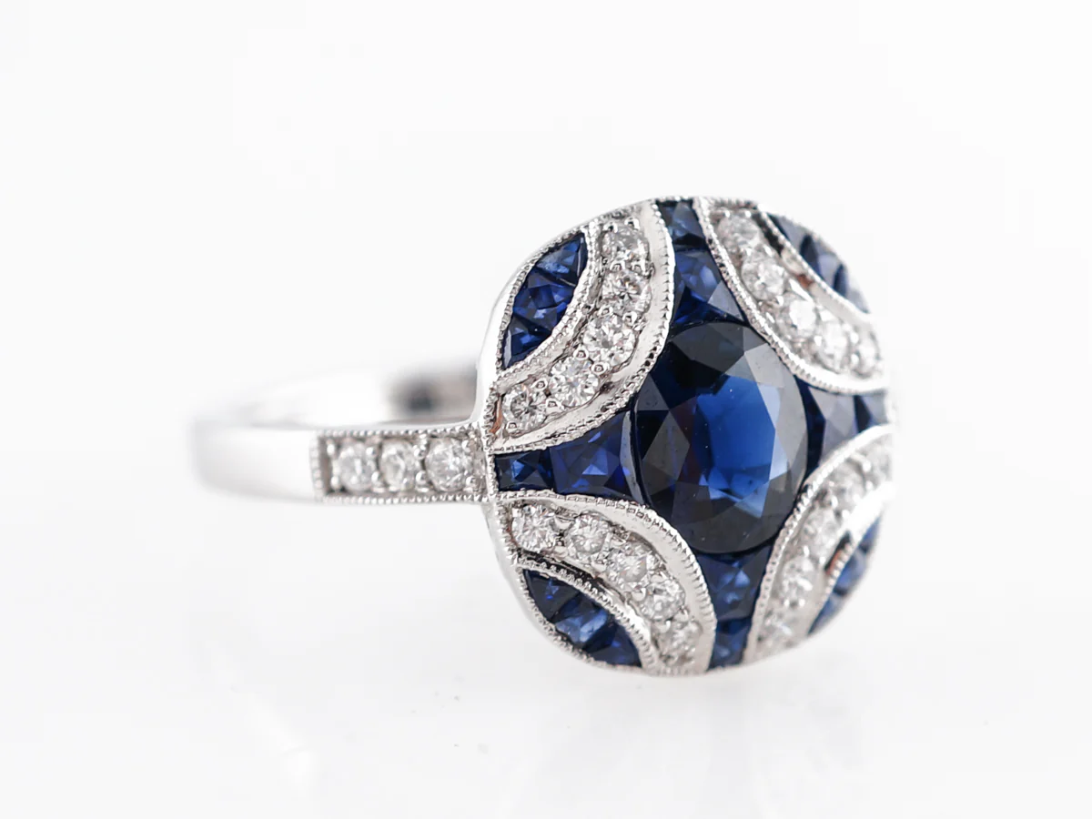 Oval Cut Sapphire Cocktail Ring w/ Diamonds in Platinum - Image 3