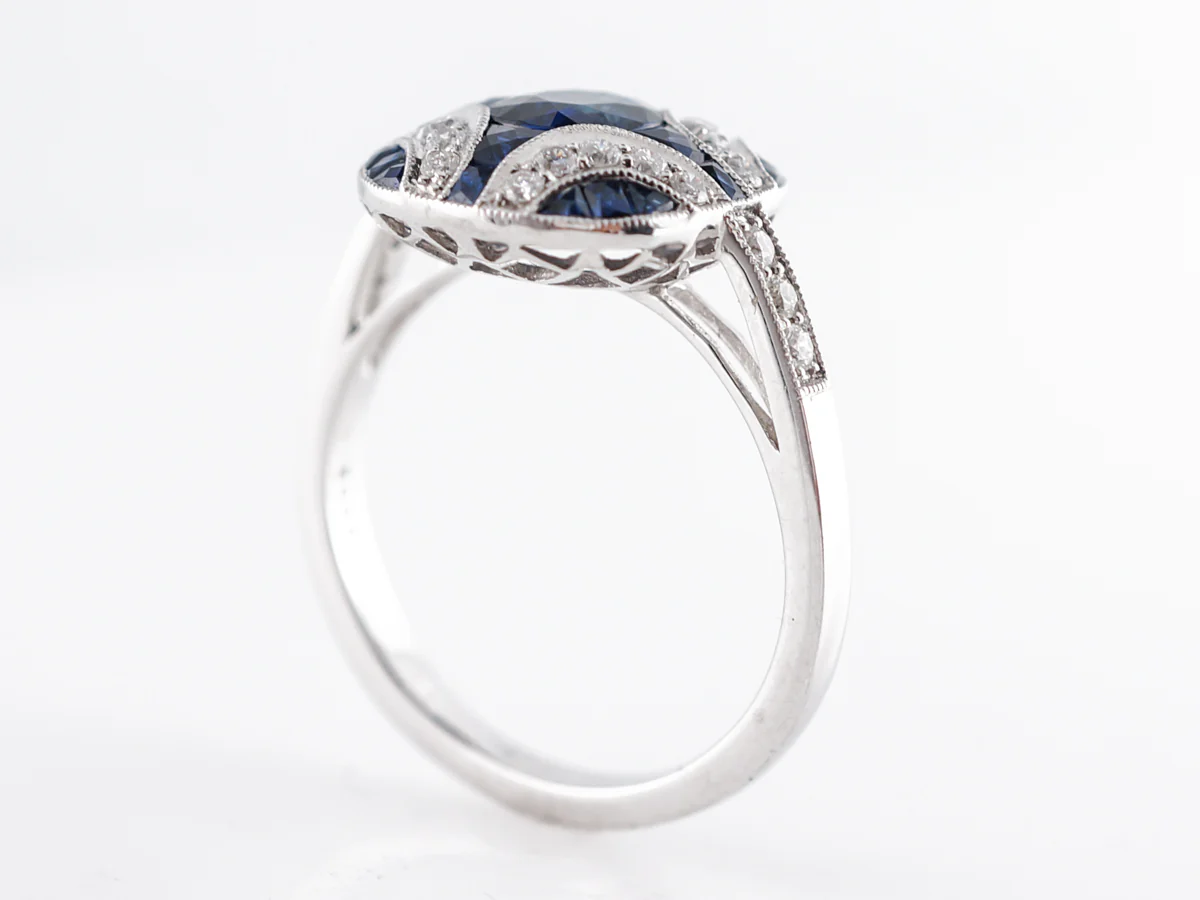 Oval Cut Sapphire Cocktail Ring w/ Diamonds in Platinum - Image 4