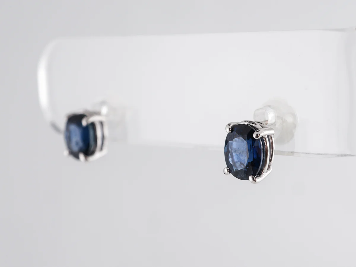 Oval Cut Sapphire Earring Studs 14K White Gold - Image 2