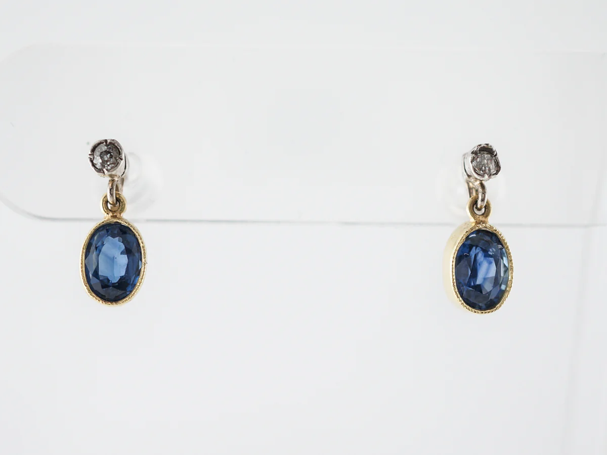 Oval Cut Sapphire Earrings w/ Diamonds in Yellow Gold