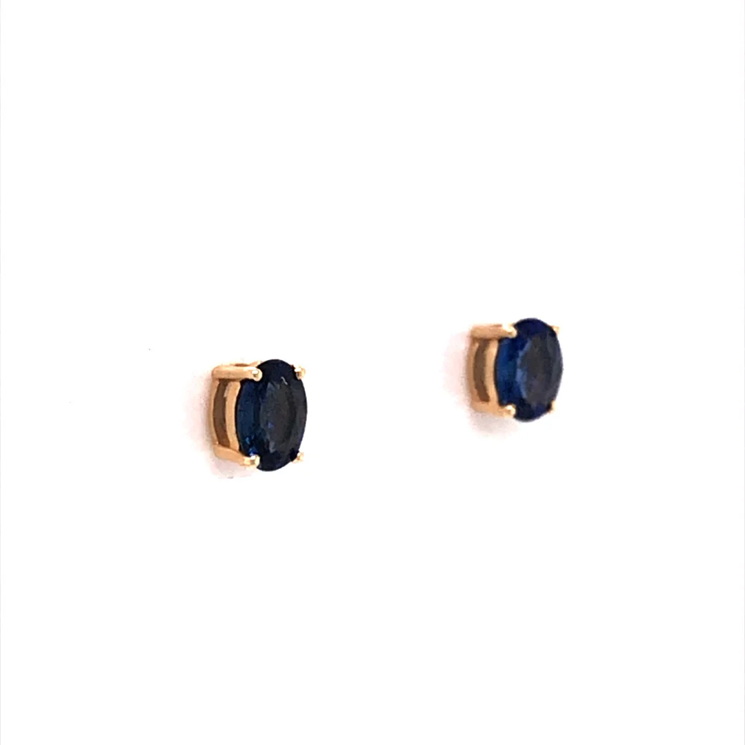 Oval Cut Sapphire Stud Earrings in 14k Yellow Gold - Image 3