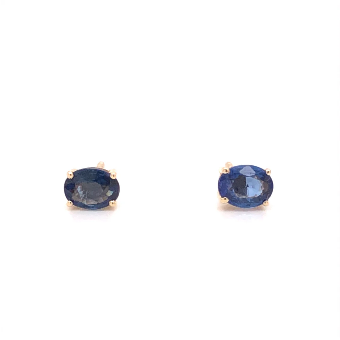 Oval Cut Sapphire Stud Earrings in 14k Yellow Gold - Image 4