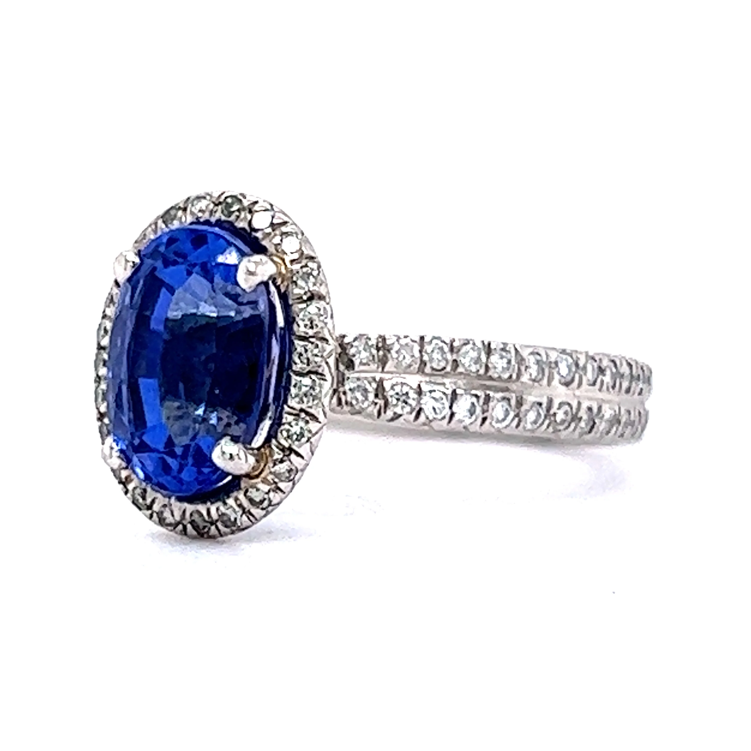 Oval Cut Tanzanite & Diamond Halo Ring in Platinum - Image 2