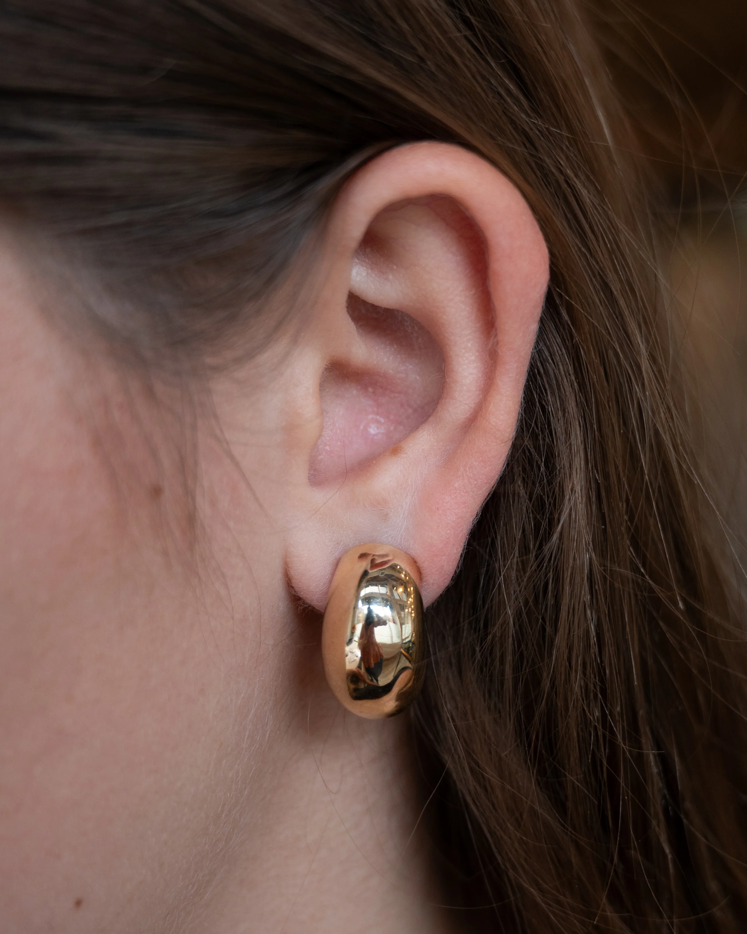 Oval Domed Bubble Stud Hoop Earrings in 14k - Image 4
