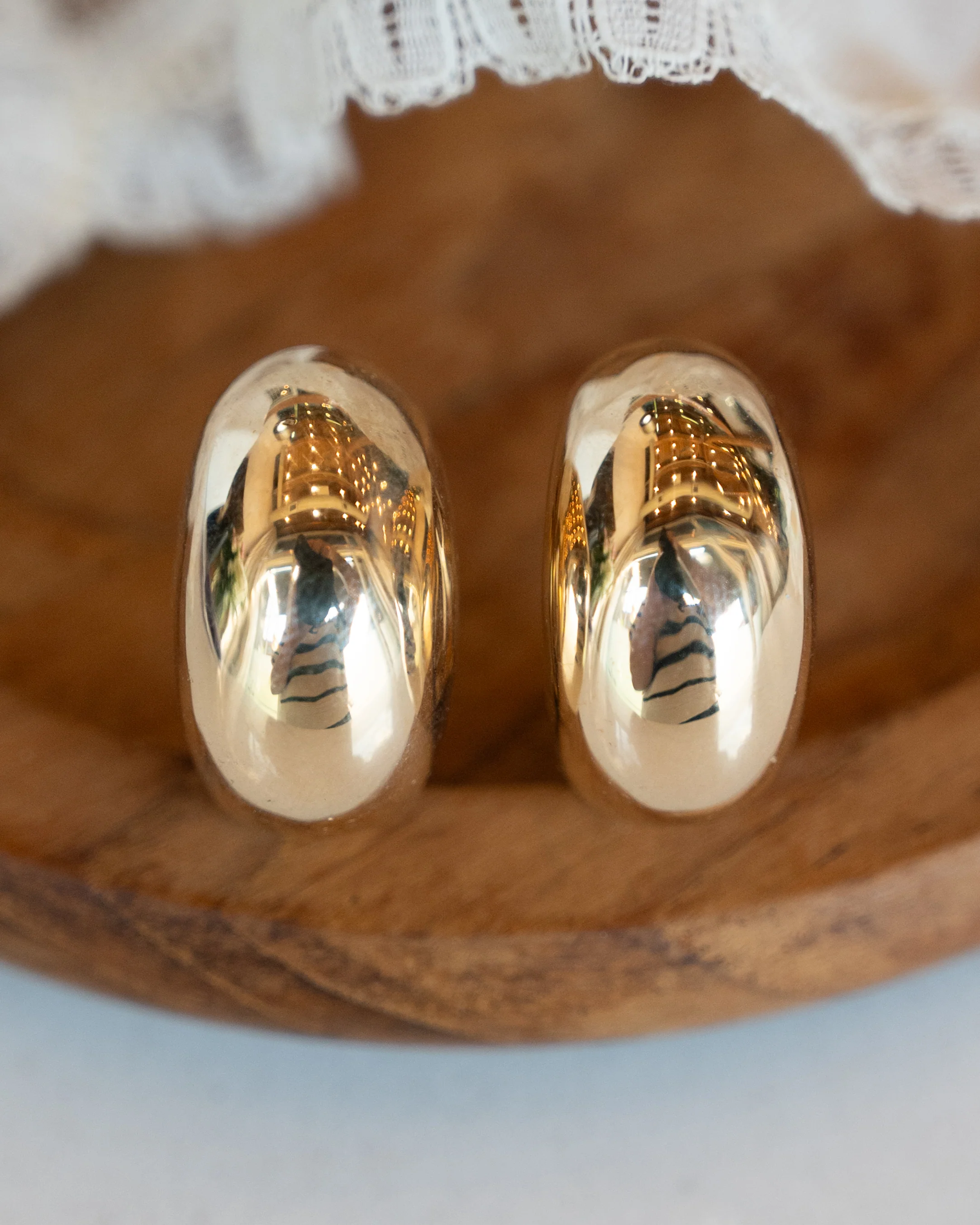 Oval Domed Bubble Stud Hoop Earrings in 14k - Image 5