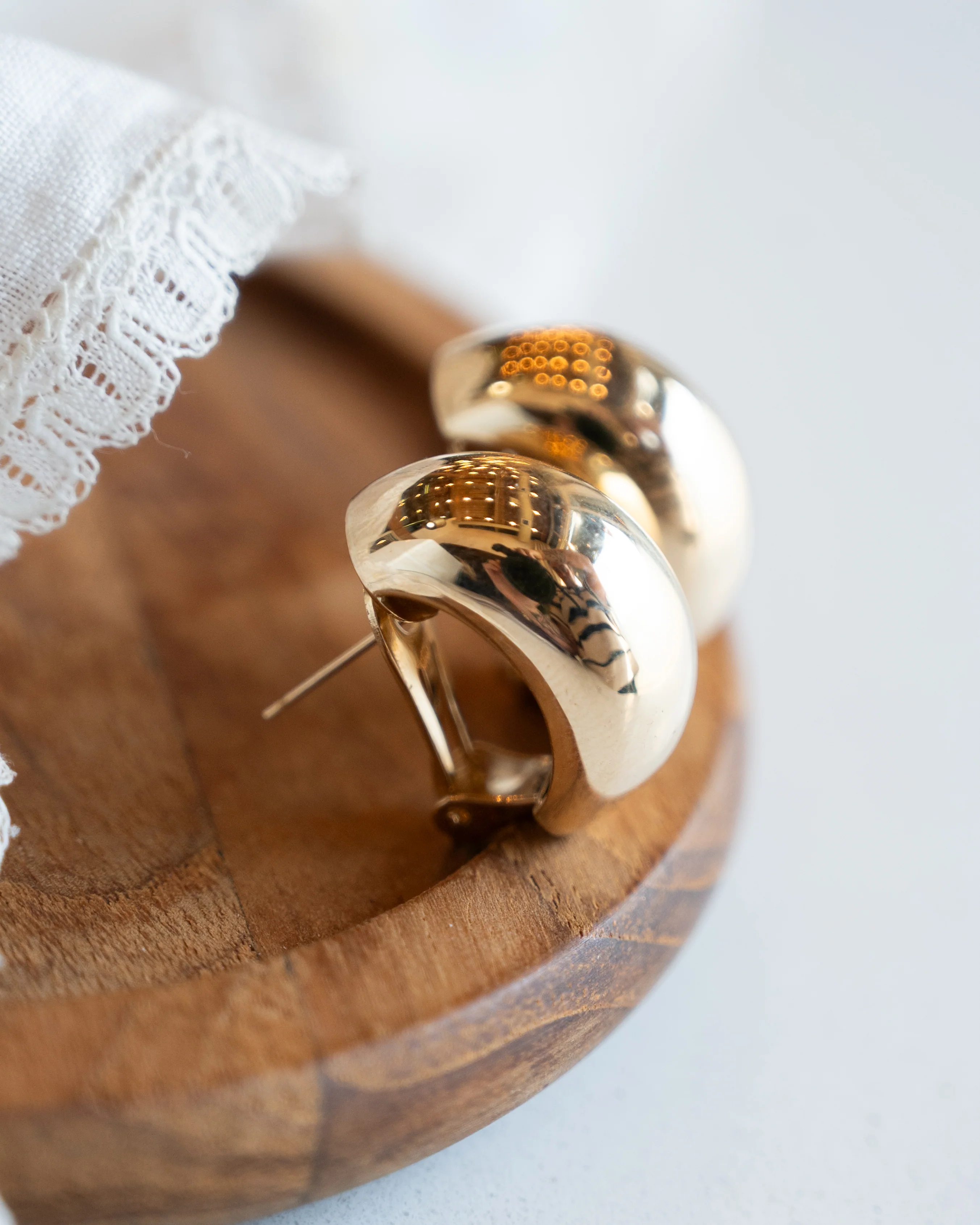 Oval Domed Bubble Stud Hoop Earrings in 14k - Image 6