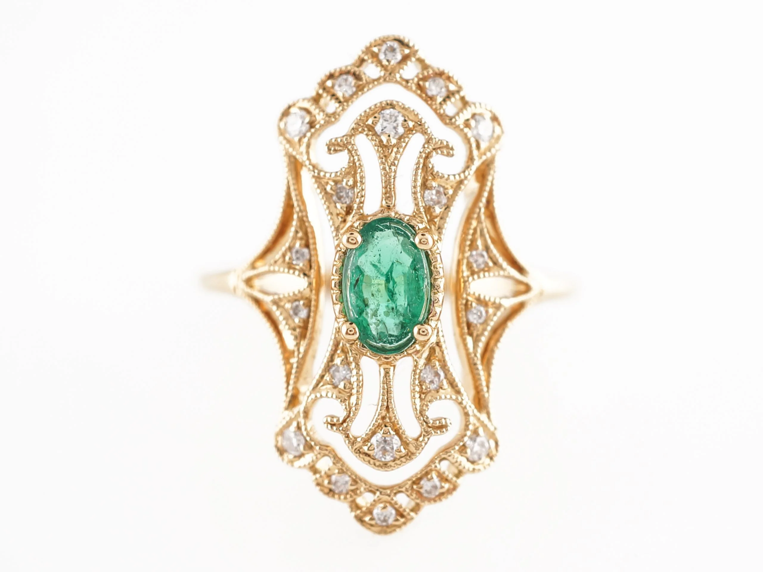 Oval Emerald Cocktail Ring w/ Diamond Accents in 18K