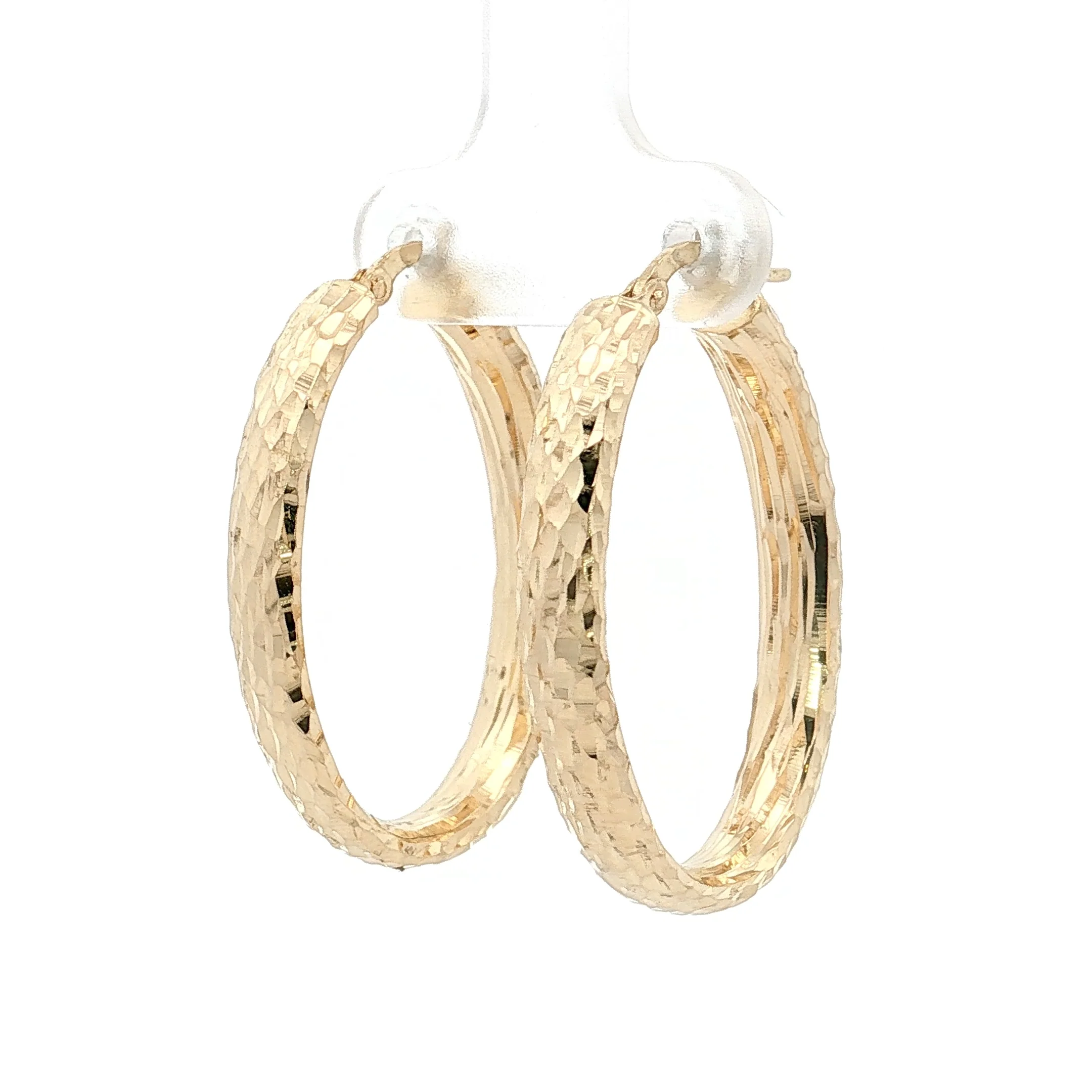 Oval Hammered Hoop Earrings 14k Yellow Gold - Image 2