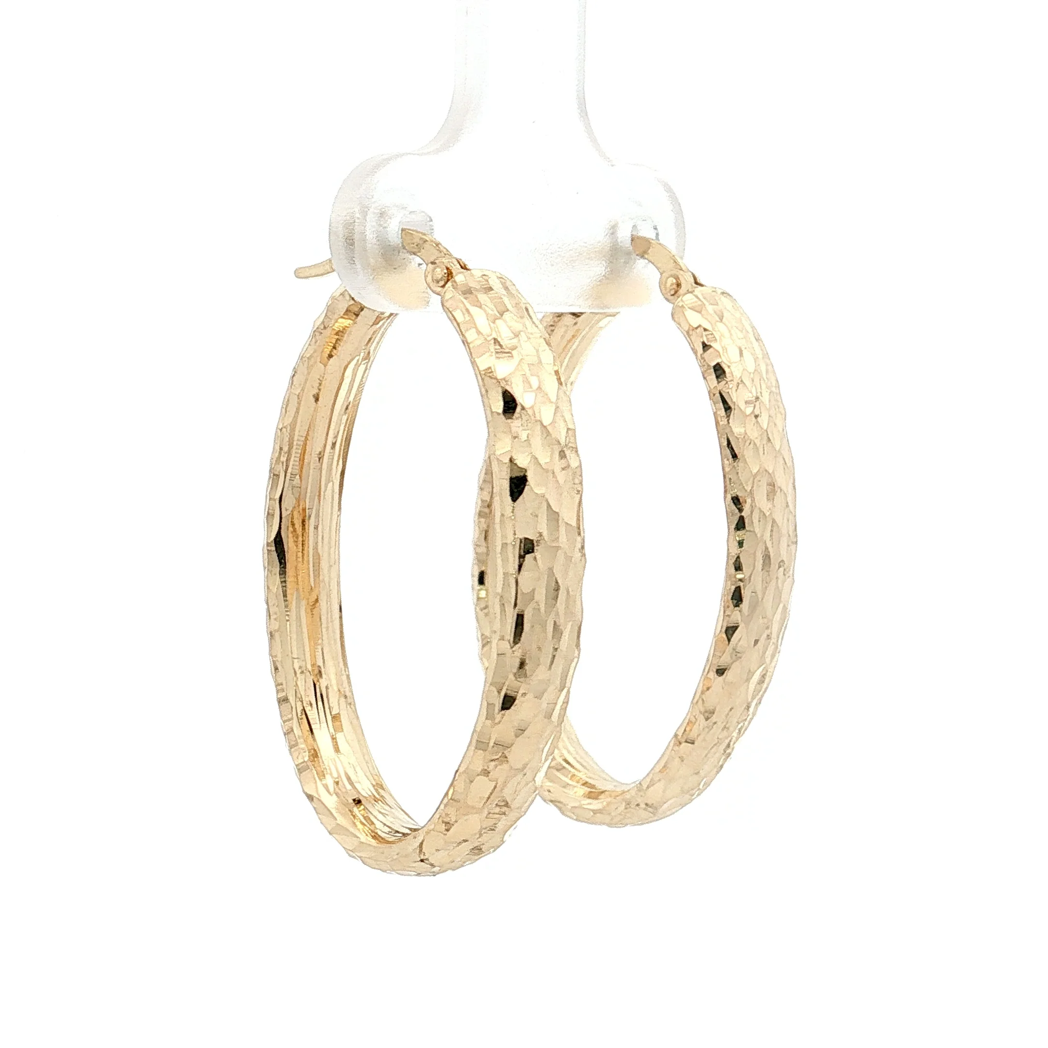 Oval Hammered Hoop Earrings 14k Yellow Gold - Image 3