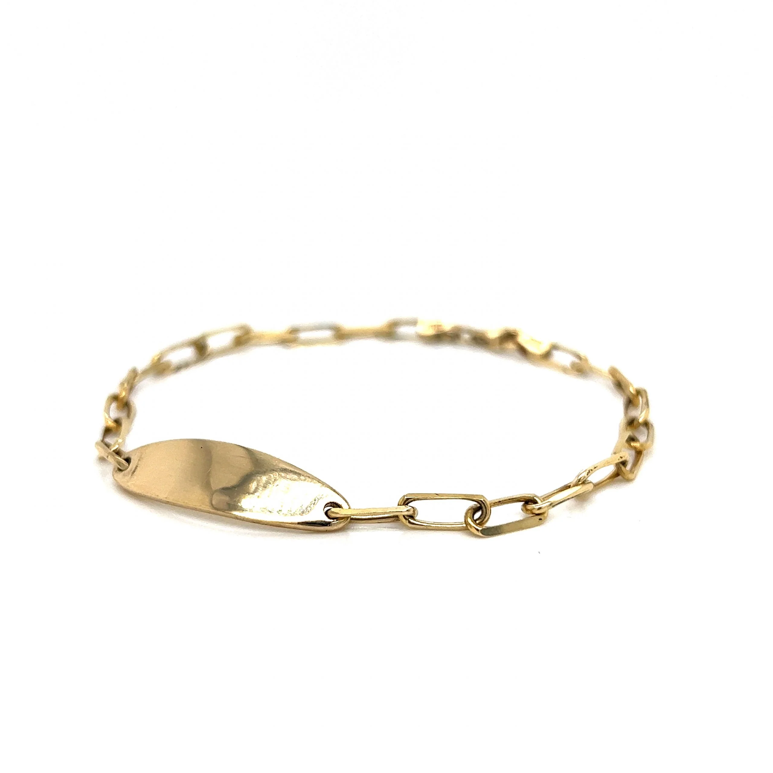 Oval ID Tag Paperclip Chain Bracelet in 14k Yellow Gold - Image 2
