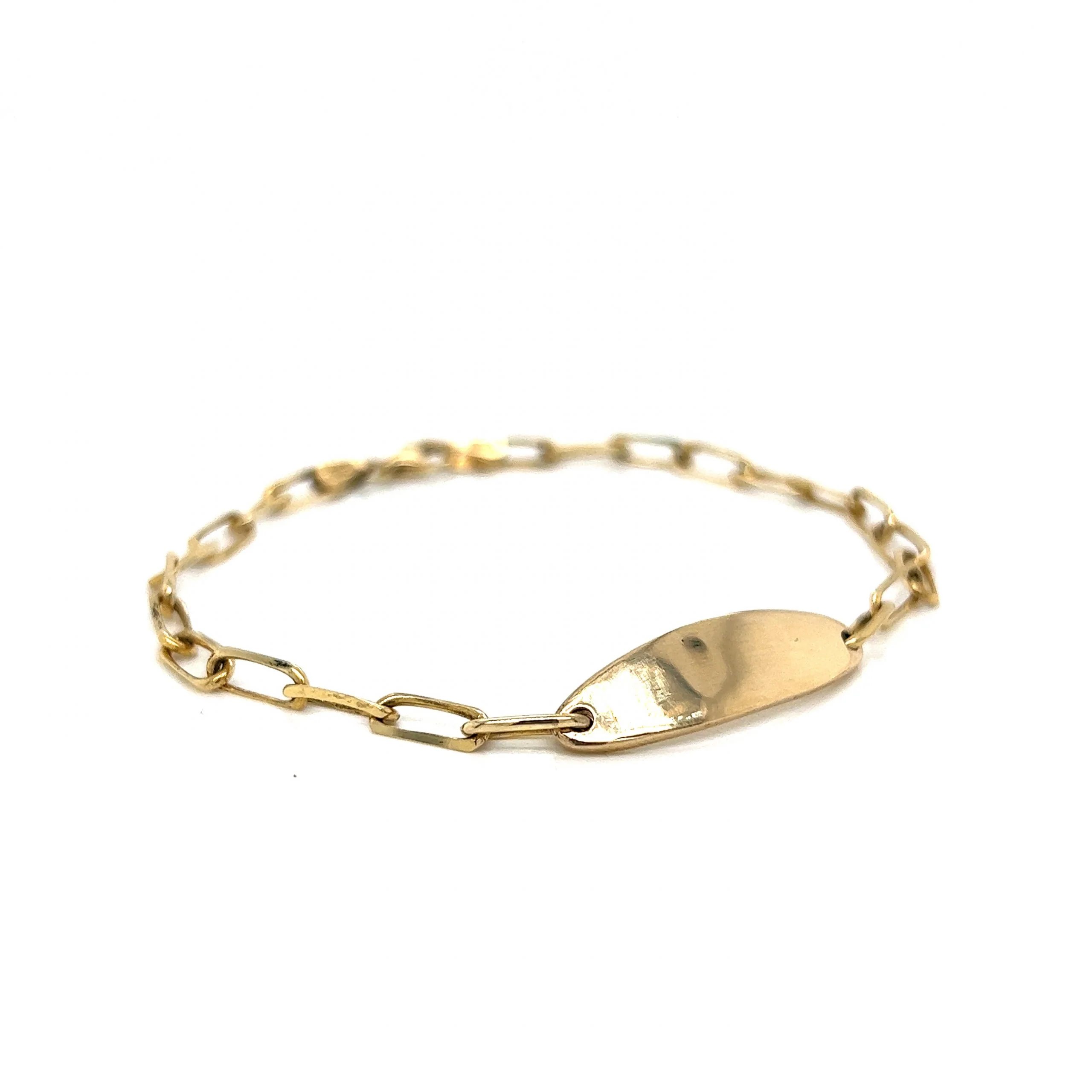 Oval ID Tag Paperclip Chain Bracelet in 14k Yellow Gold - Image 3