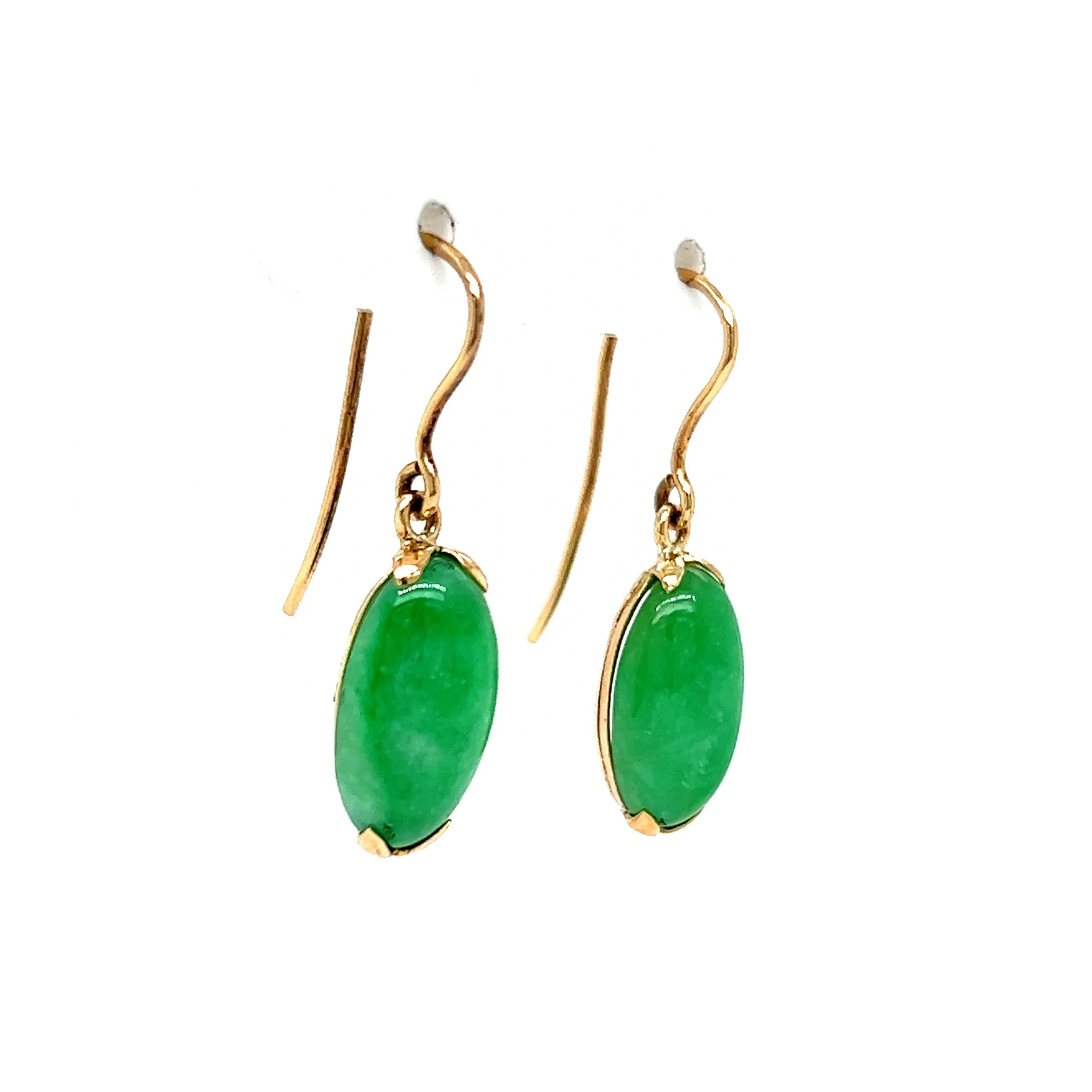Oval Jade Drop Earrings in 14k Yellow Gold - Image 3