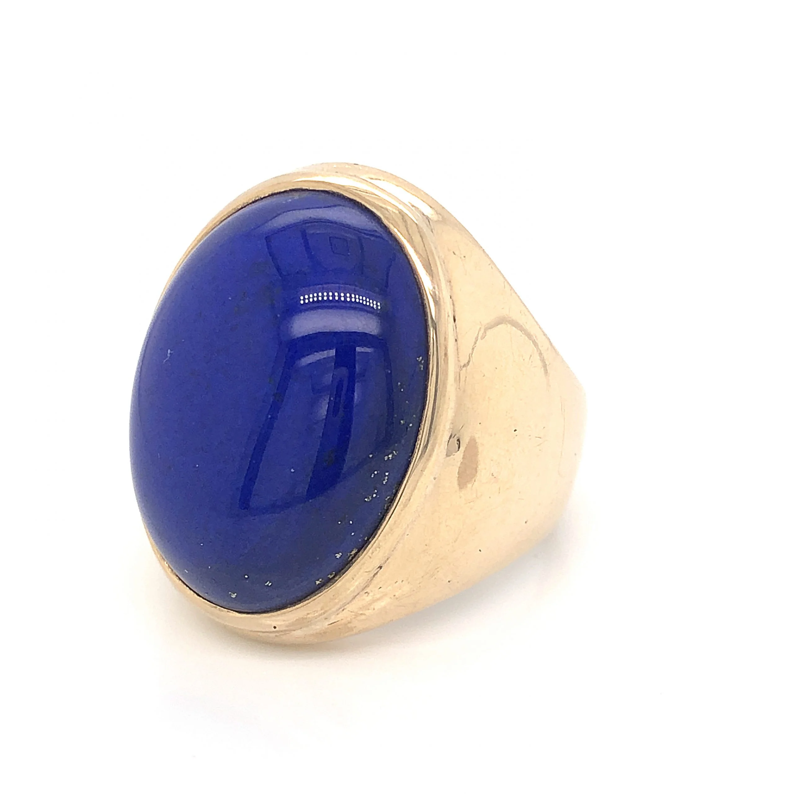Oval Lapis Lazuli Cocktail Ring in 14k Yellow Gold - Image 2