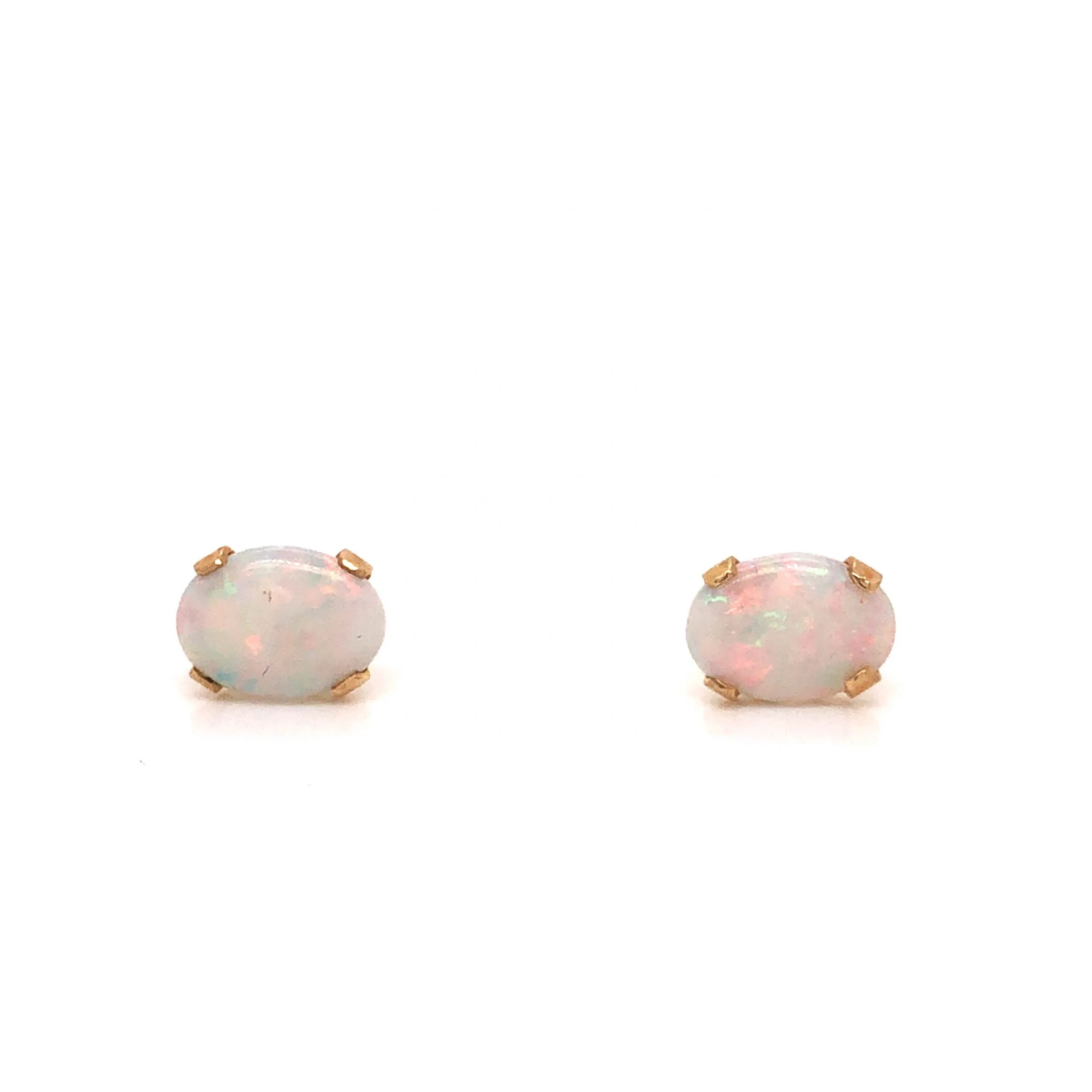 Oval Opal Stud Earrings in 14k Yellow Gold - Image 2