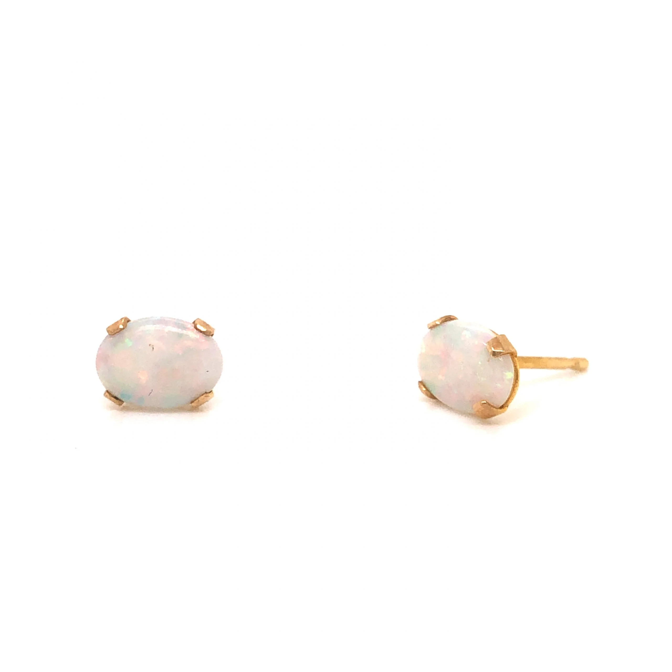 Oval Opal Stud Earrings in 14k Yellow Gold - Image 3