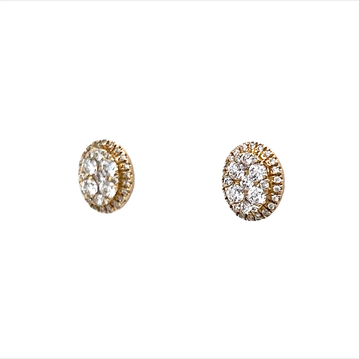 Oval Pave Cluster Diamond Earrings 14K Yellow Gold - Image 2