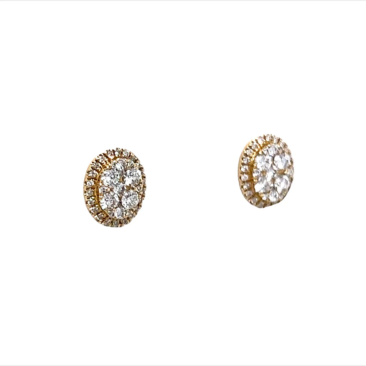 Oval Pave Cluster Diamond Earrings 14K Yellow Gold - Image 3