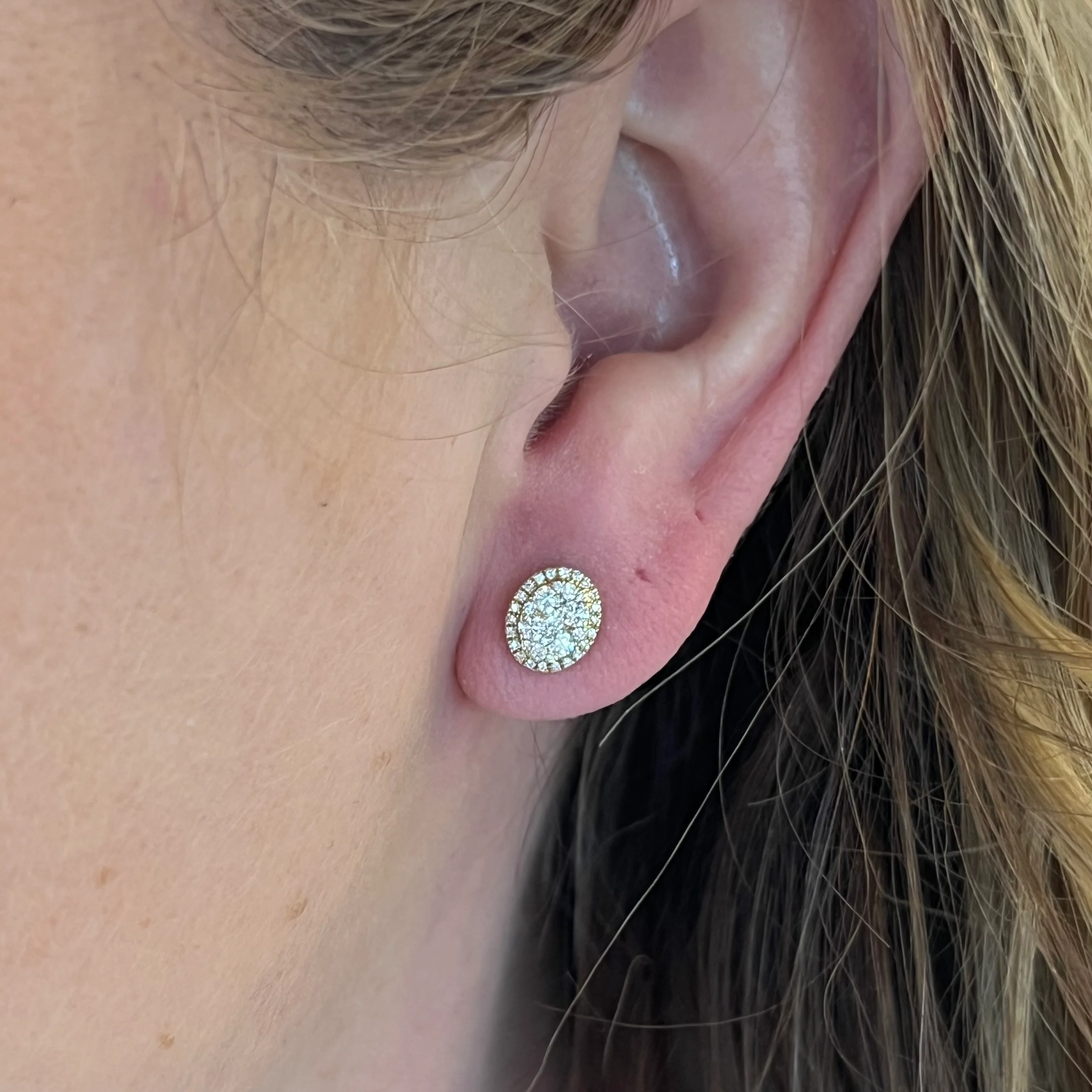 Oval Pave Cluster Diamond Earrings 14K Yellow Gold - Image 4