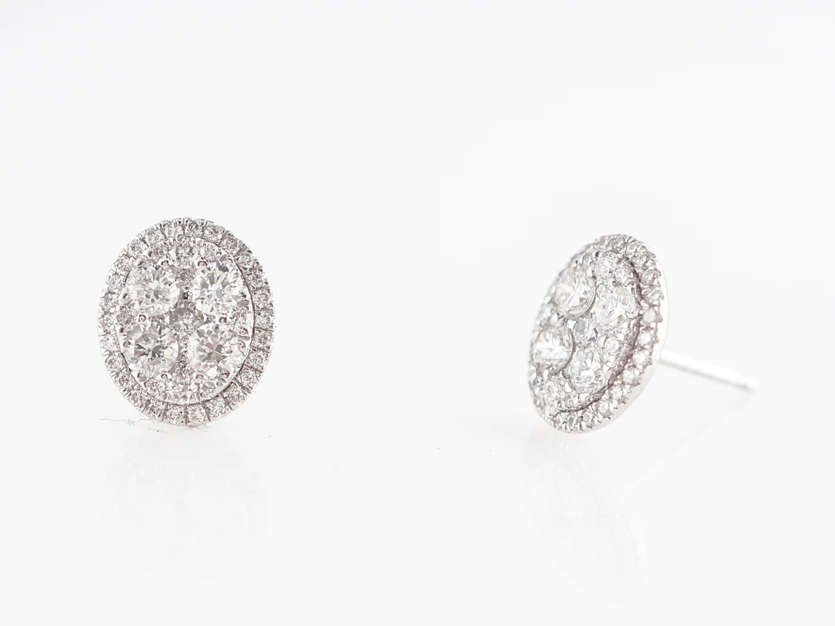 Oval Pave Diamond Cluster Earrings 14K White Gold - Image 2
