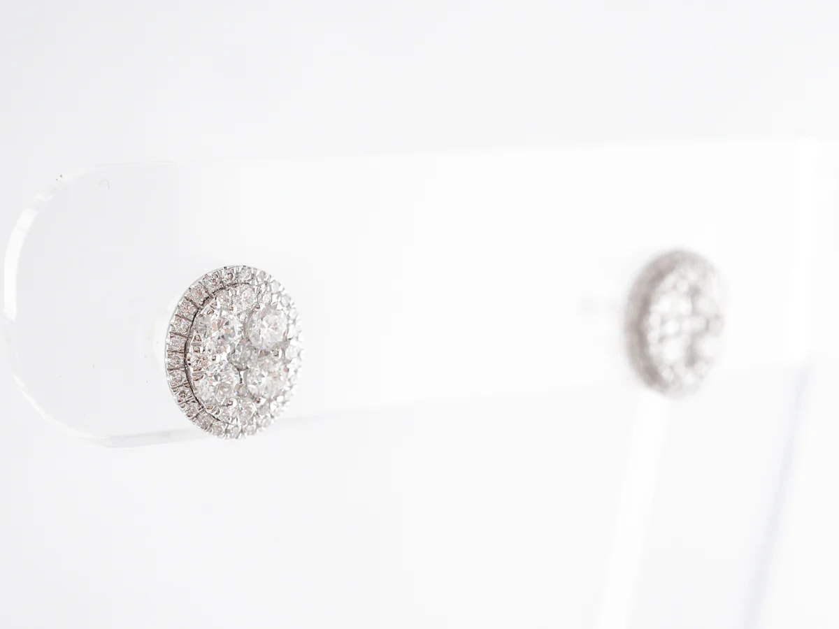 Oval Pave Diamond Cluster Earrings 14K White Gold - Image 3
