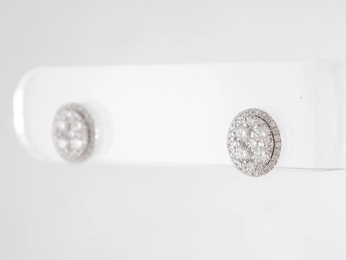Oval Pave Diamond Cluster Earrings 14K White Gold - Image 4