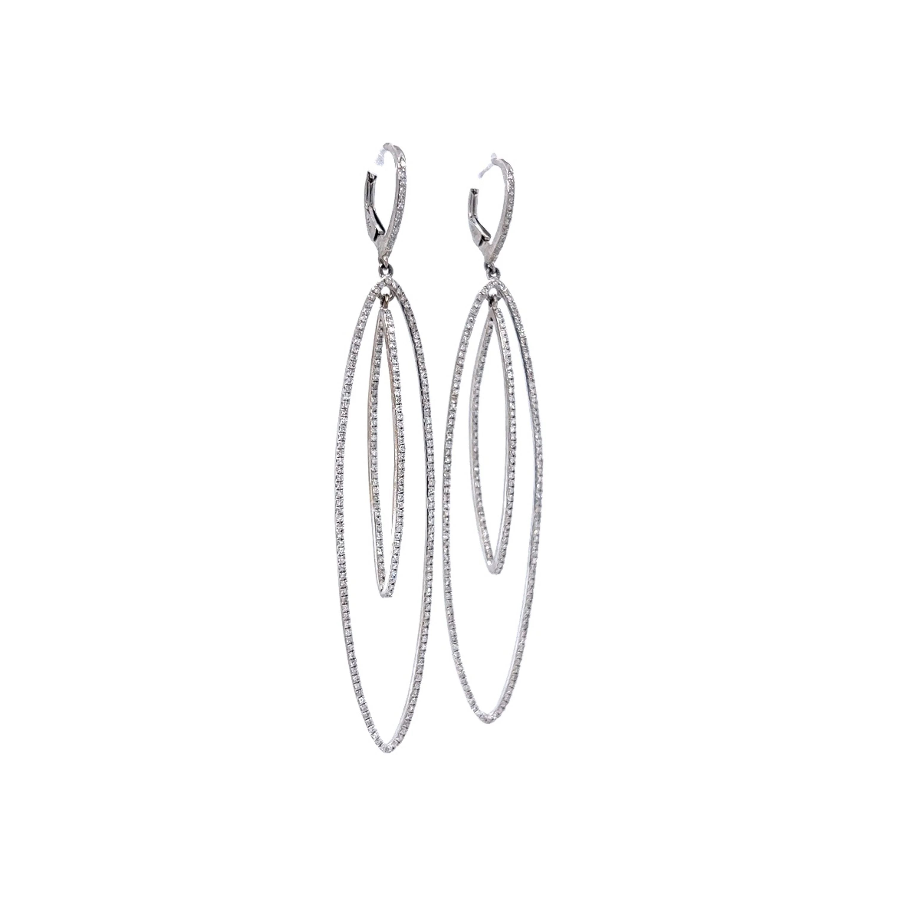 Oval Pave Diamond Hoop Earrings in 18k White Gold