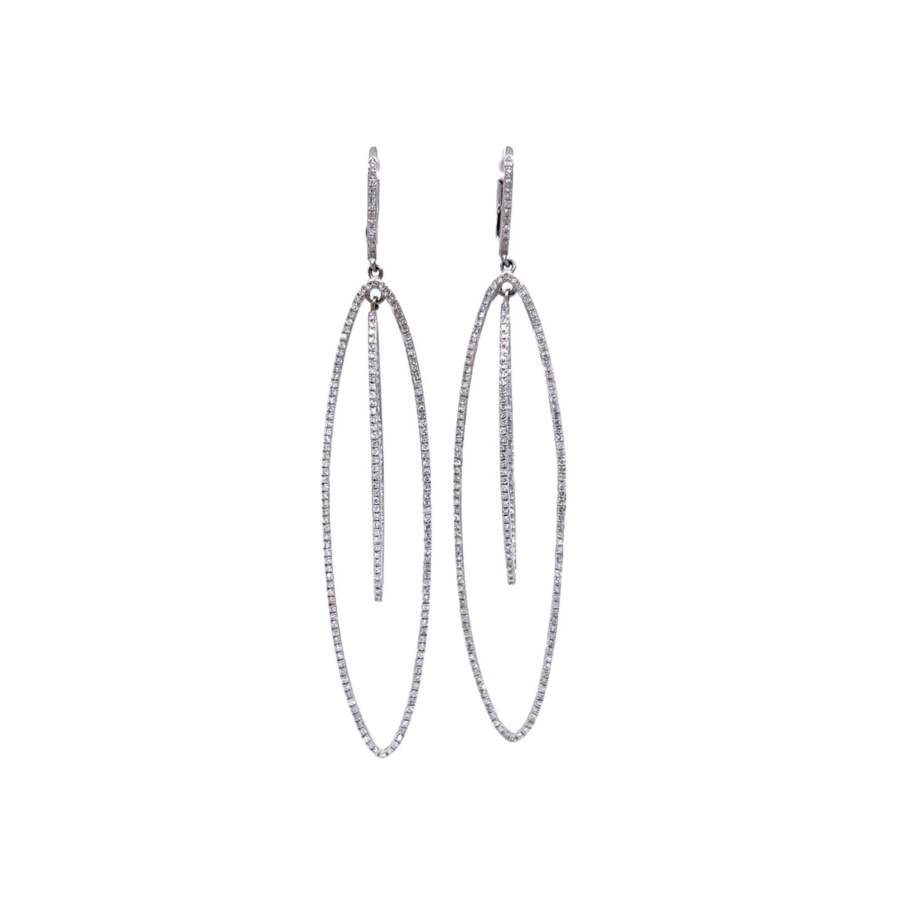 Oval Pave Diamond Hoop Earrings in 18k White Gold - Image 2