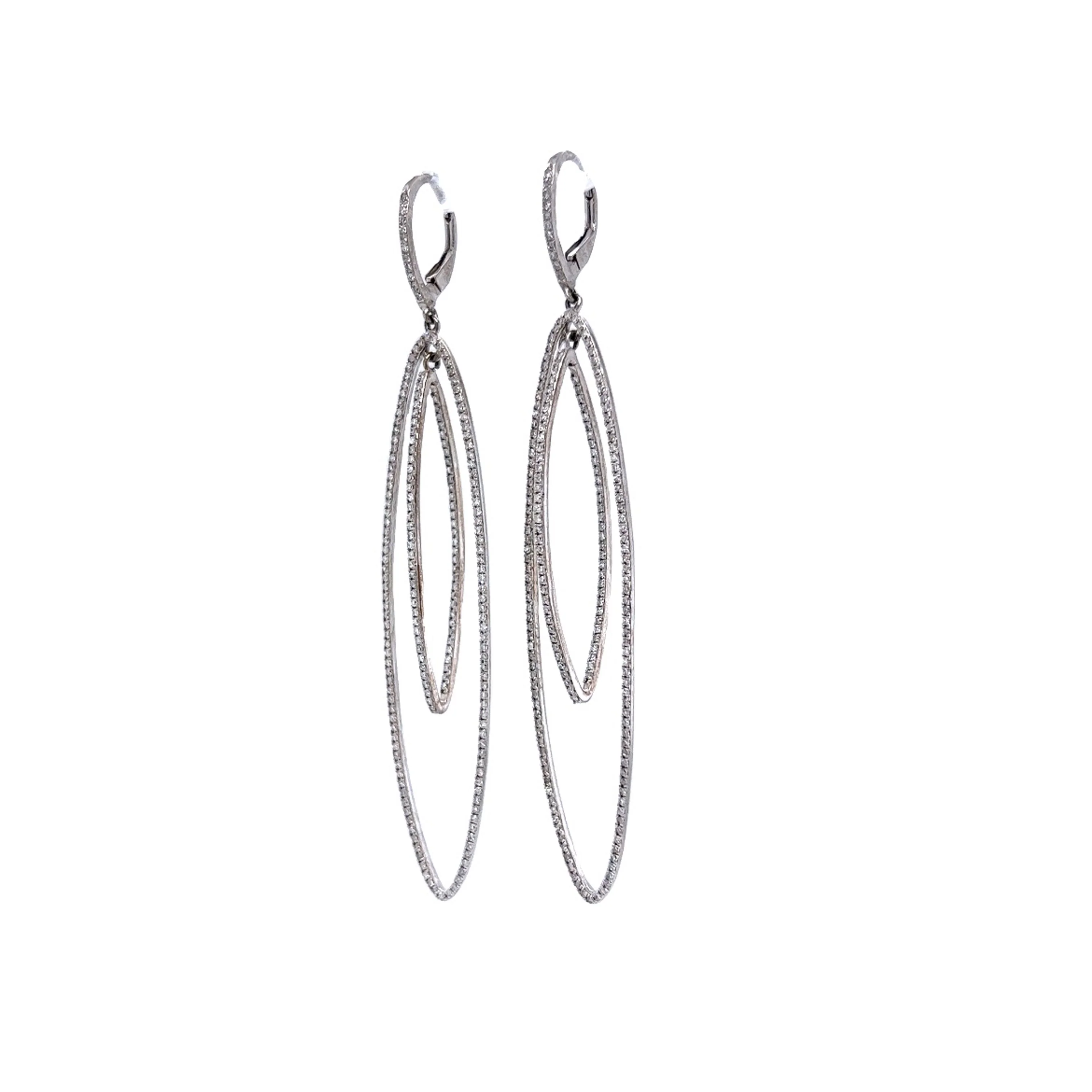Oval Pave Diamond Hoop Earrings in 18k White Gold - Image 3