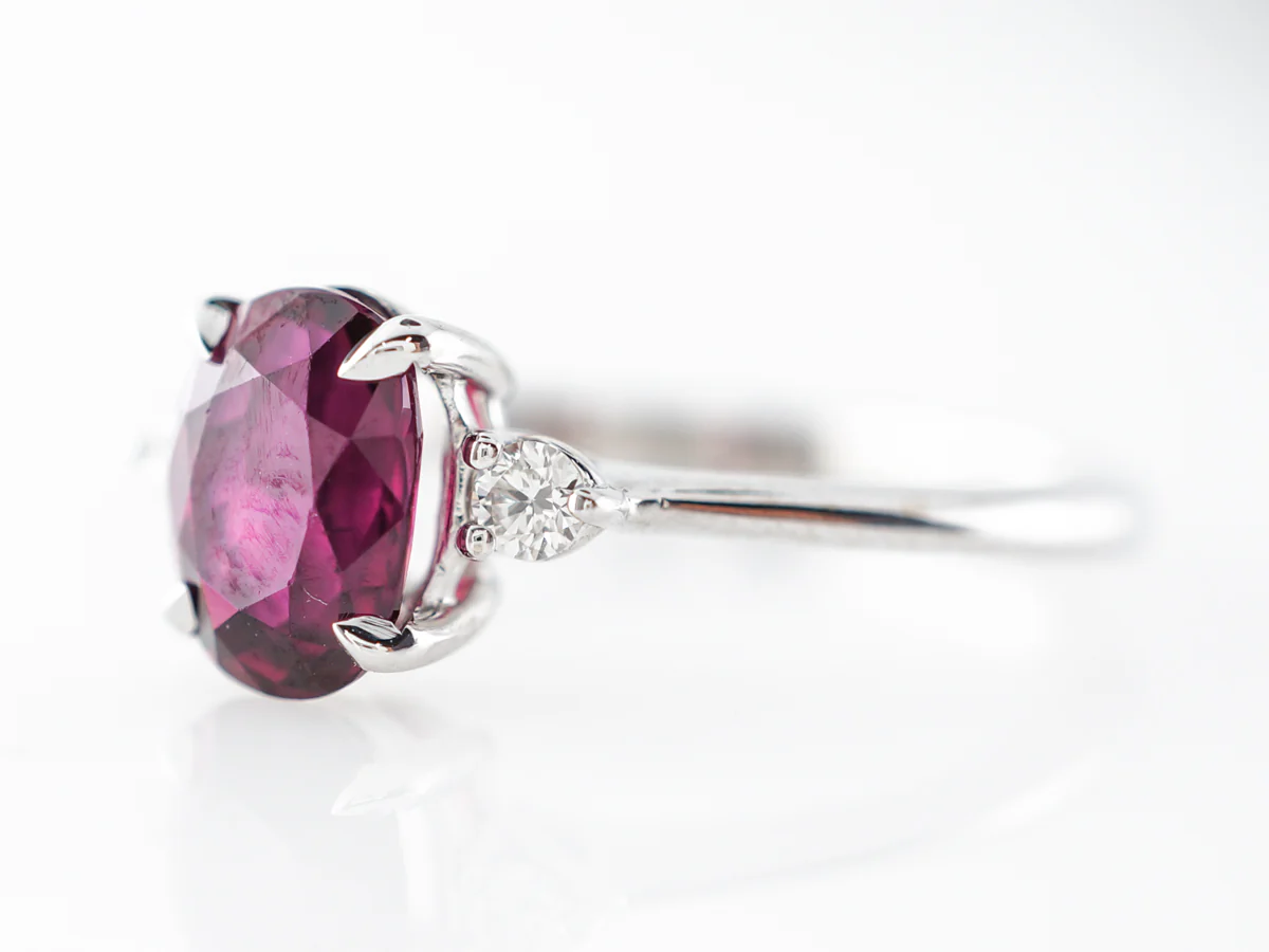 Oval Ruby & Diamond Engagement Ring in 14k White Gold - Image 2