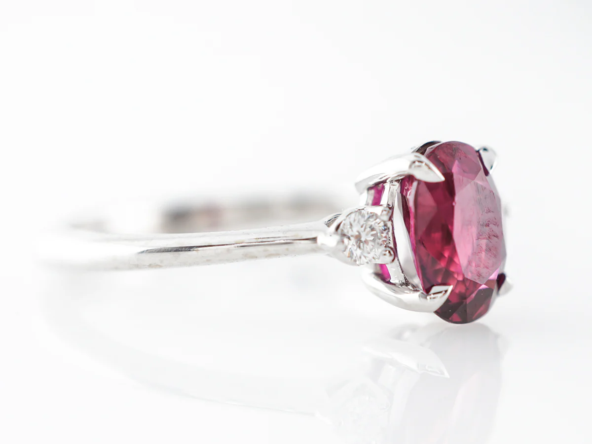 Oval Ruby & Diamond Engagement Ring in 14k White Gold - Image 3