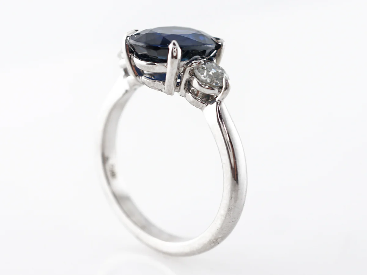 Oval Sapphire & Diamond Engagement Ring 18k White Gold - Image 5