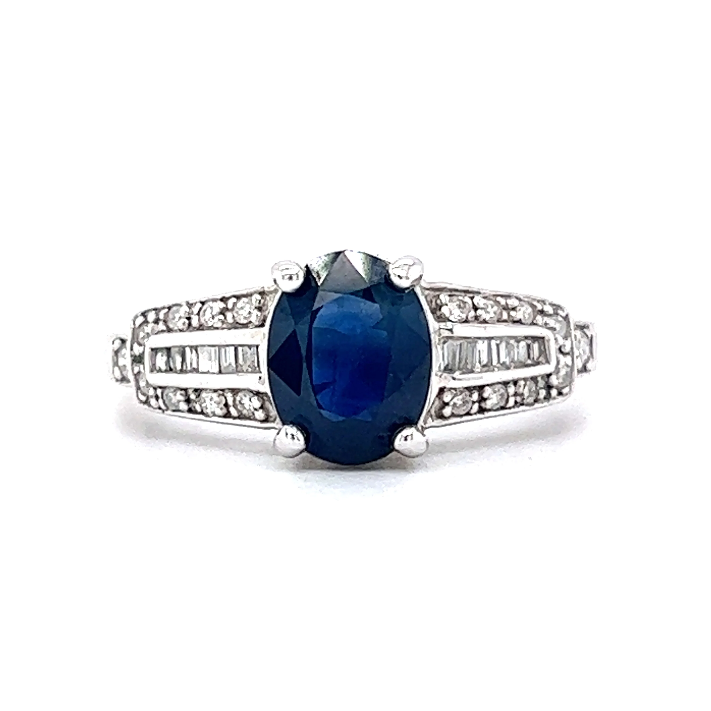 1.29 Oval Sapphire Engagement Ring w/ Diamonds in White Gold