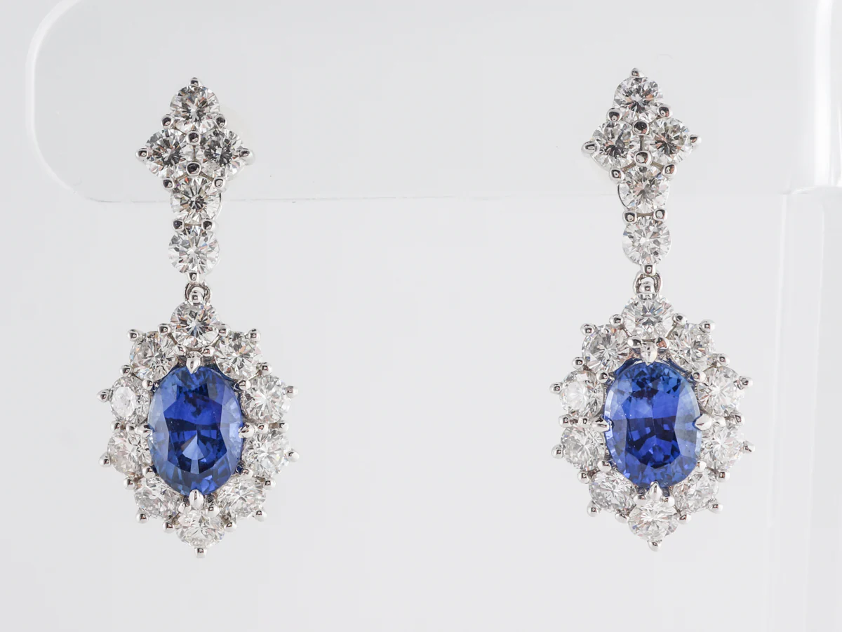 Oval Sapphire w/ Round Diamond Cluster Earrings