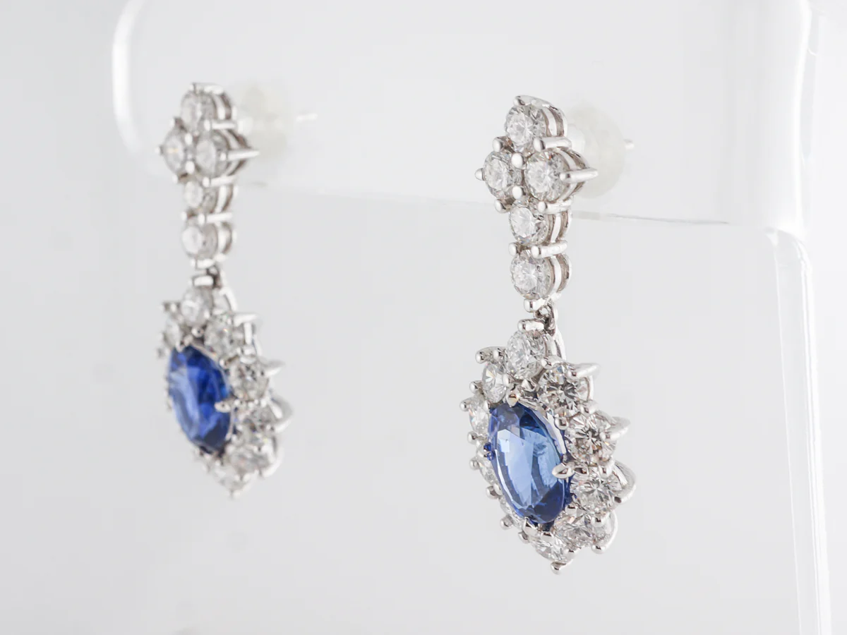 Oval Sapphire w/ Round Diamond Cluster Earrings - Image 2