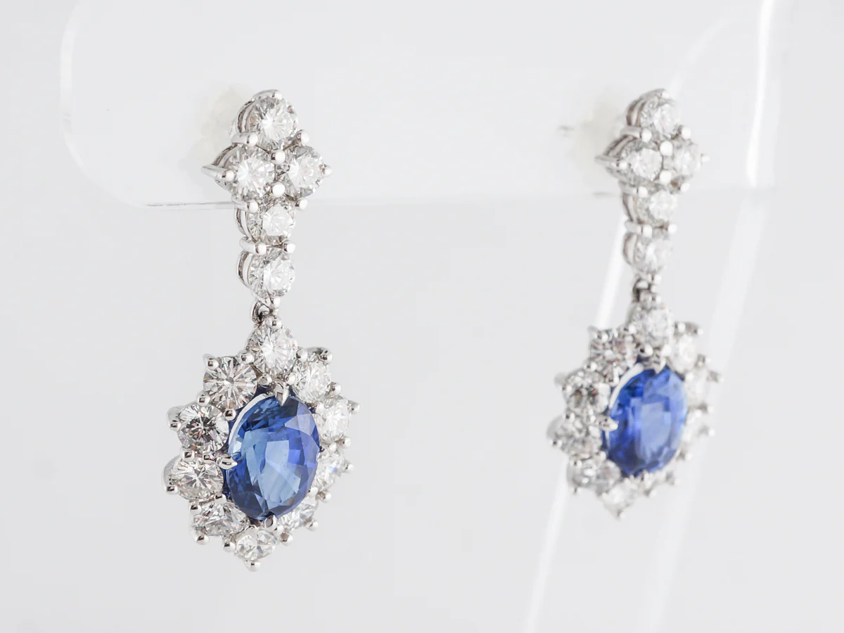 Oval Sapphire w/ Round Diamond Cluster Earrings - Image 3
