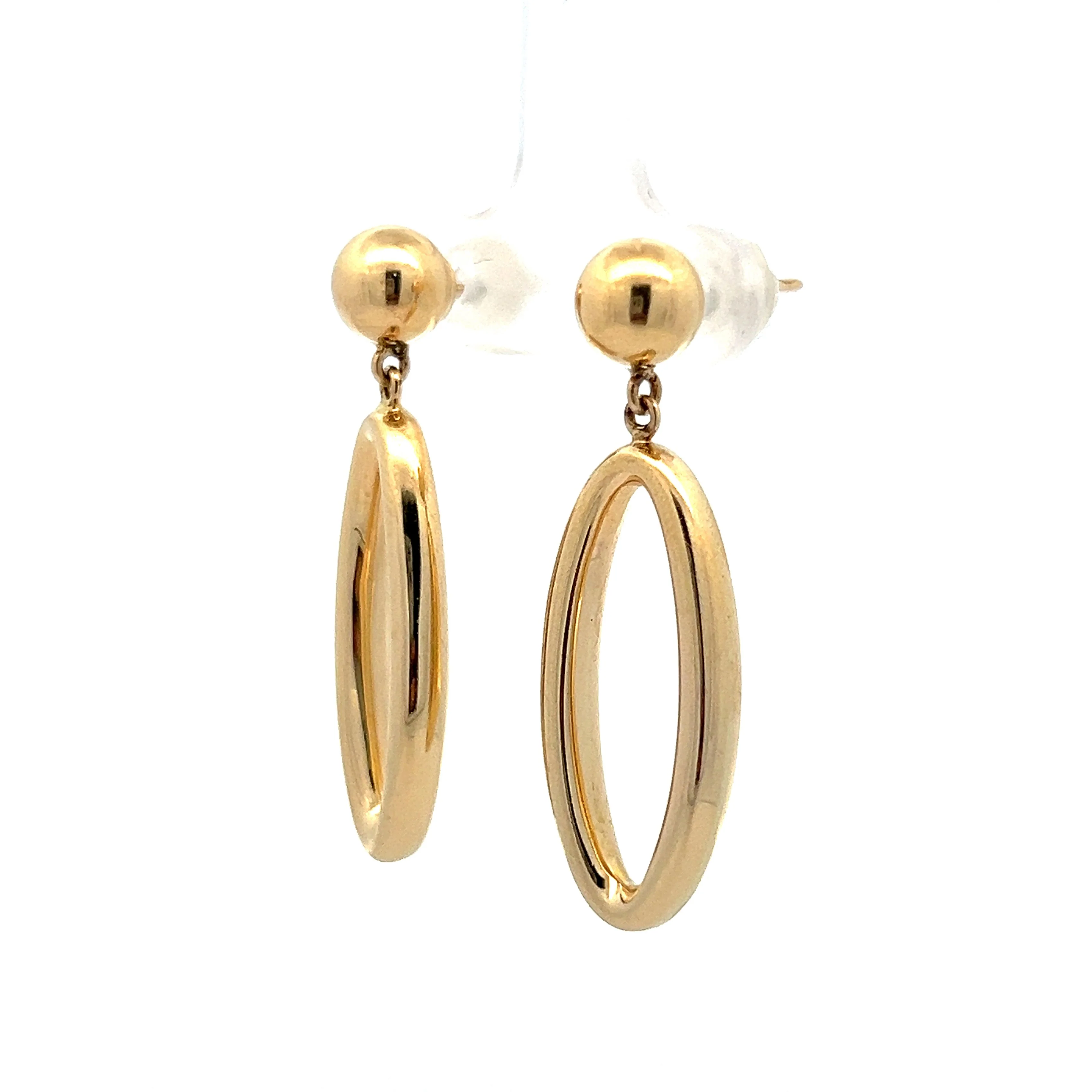 Oval Shaped Dangle Earrings in 14k Yellow Gold - Image 2
