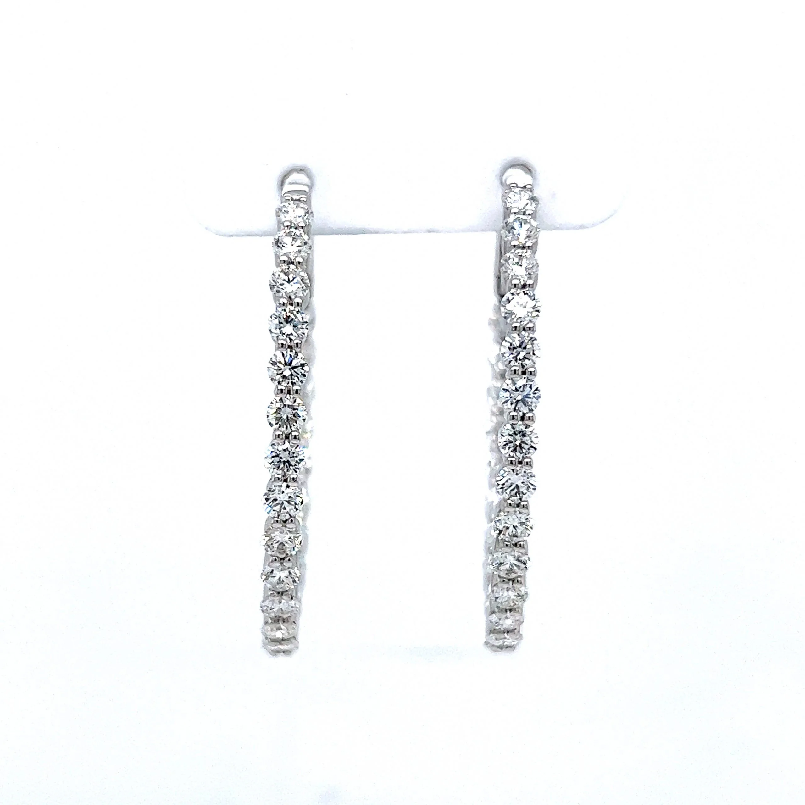 Oval Shaped Diamond Hoop Earrings in 18k White Gold