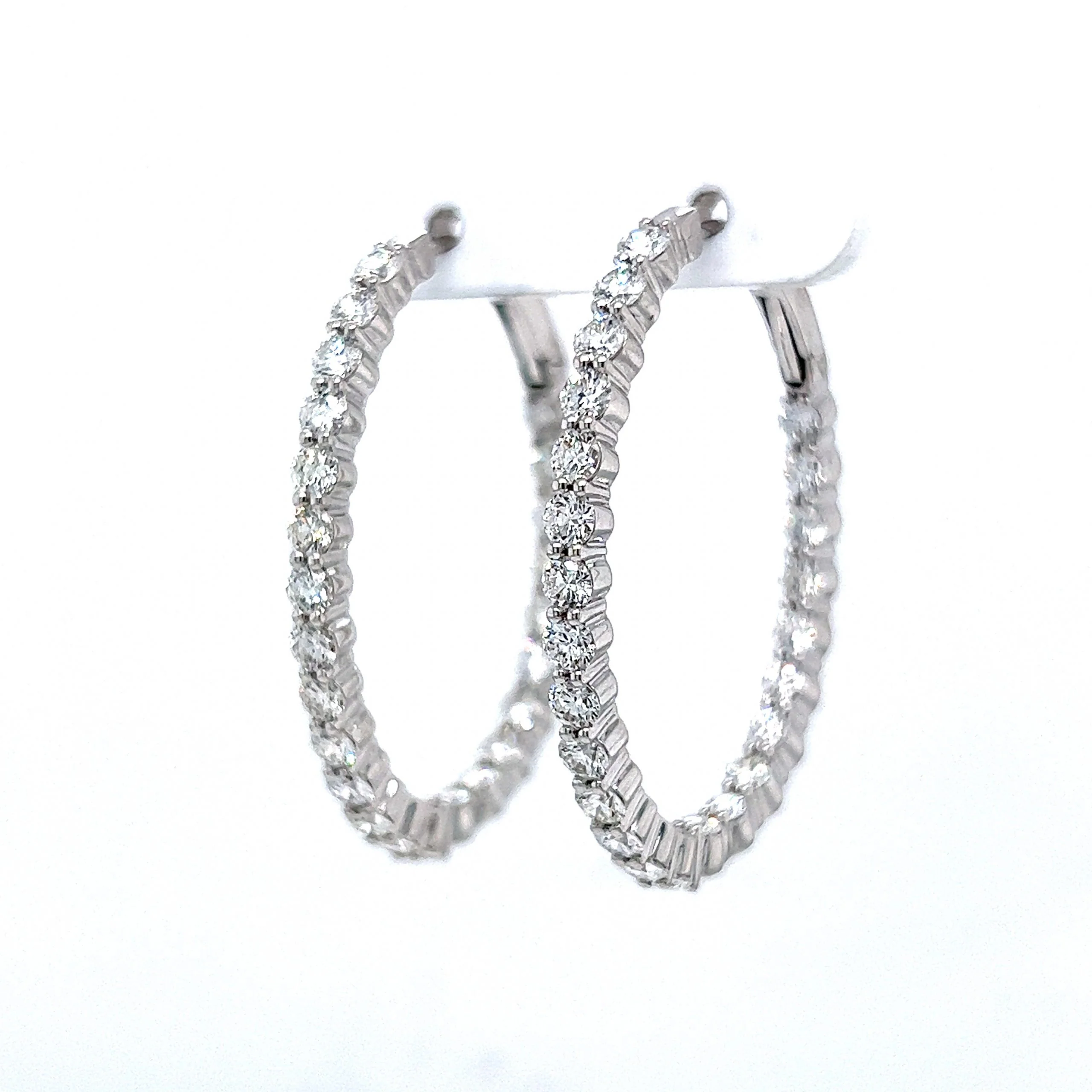 Oval Shaped Diamond Hoop Earrings in 18k White Gold - Image 2