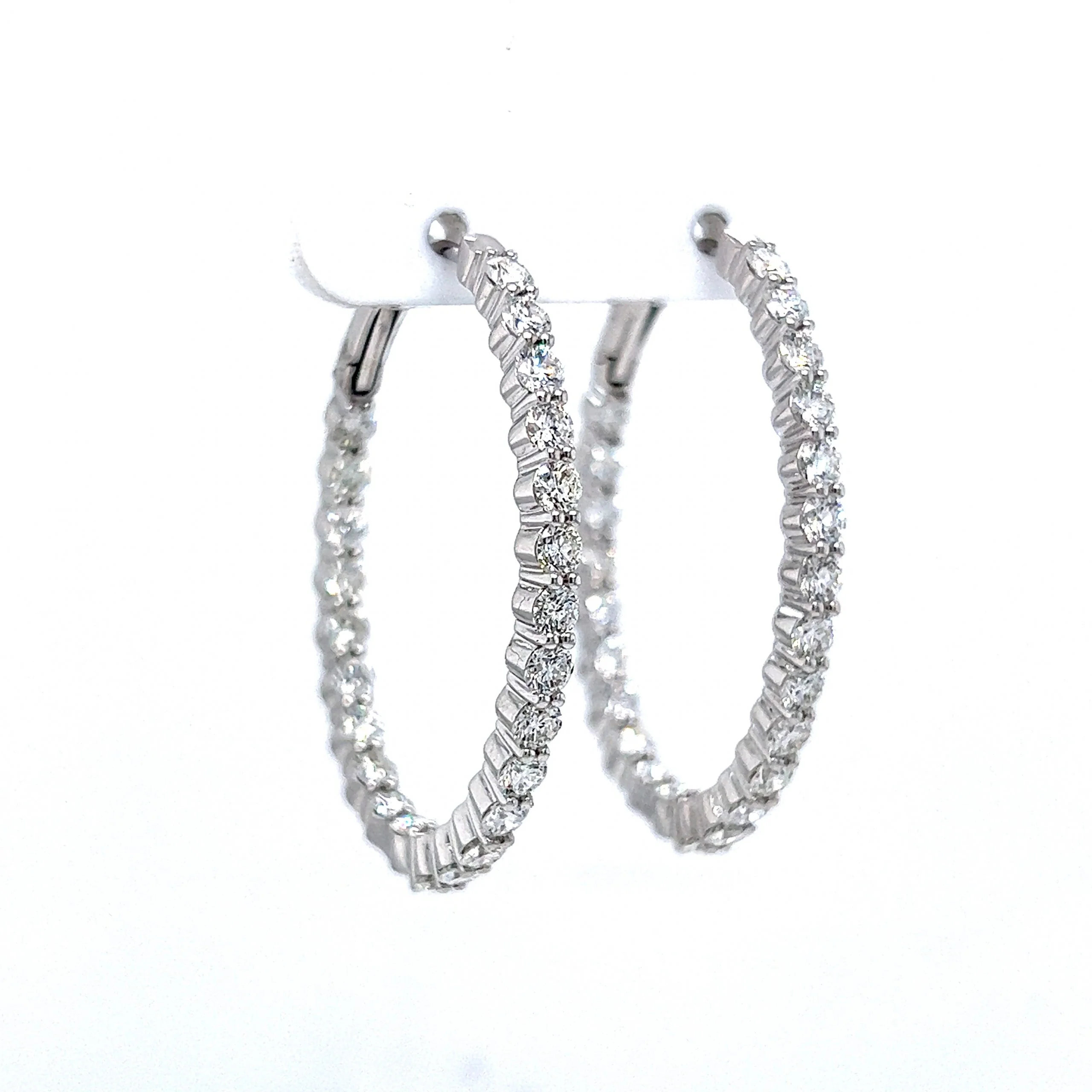Oval Shaped Diamond Hoop Earrings in 18k White Gold - Image 3