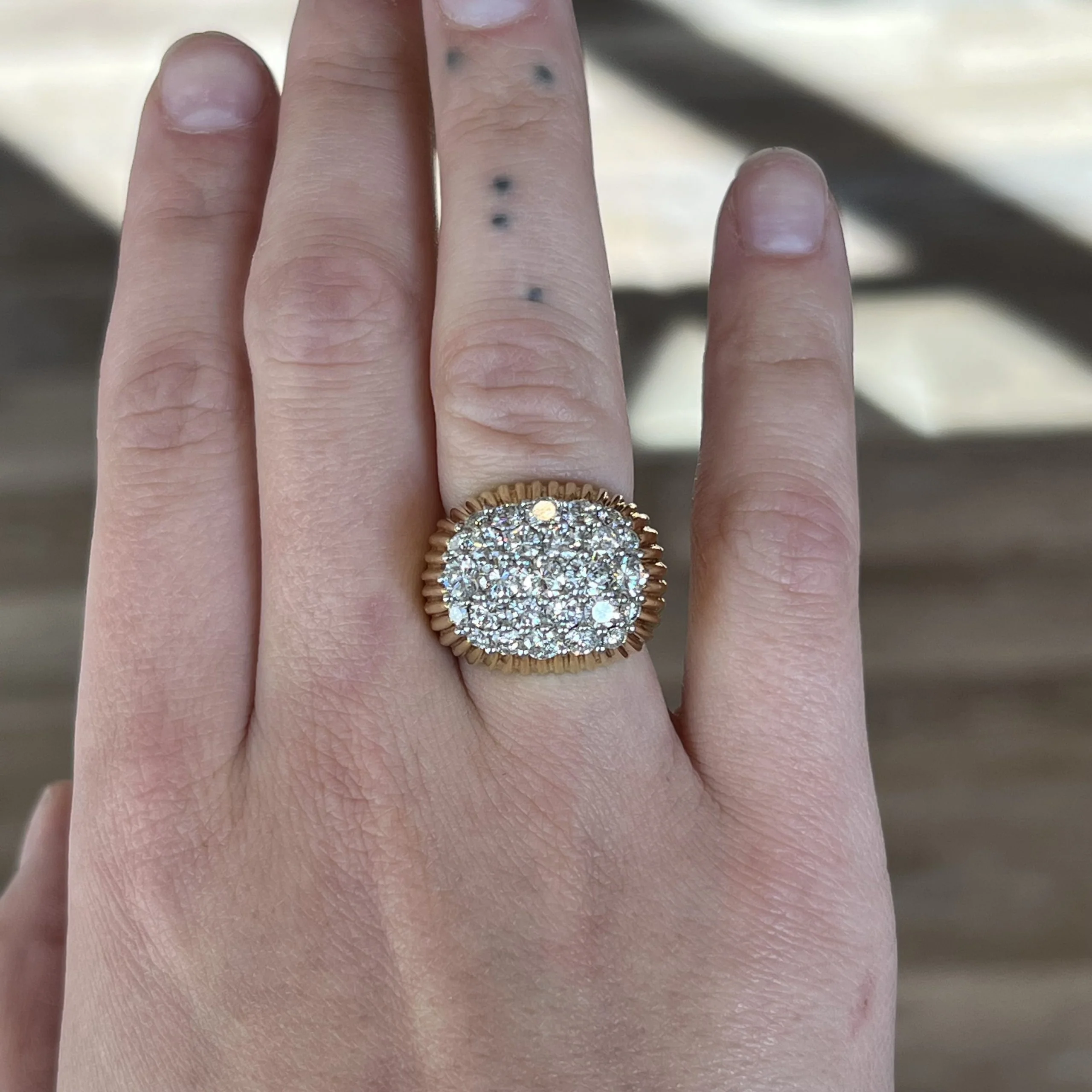 Oval Shaped Diamond Textured Cocktail Ring in 18k & Platinum - Image 6